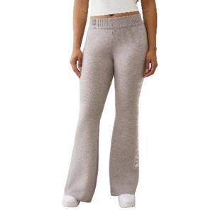 True Religion Women's Sweater Knit Wide Leg Pants - Grey