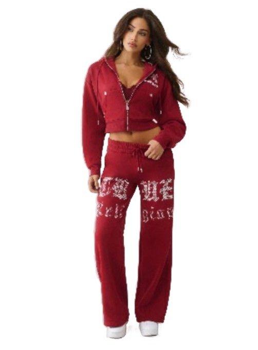 True Religion Women's Crystal Cropped Zipped Hoodie - PINK Thumbnail View 6