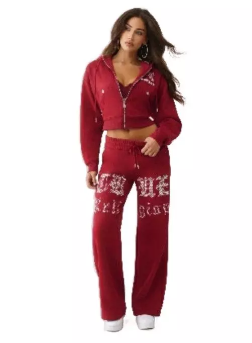 True Religion Women's Crystal Cropped Zipped Hoodie - PINK