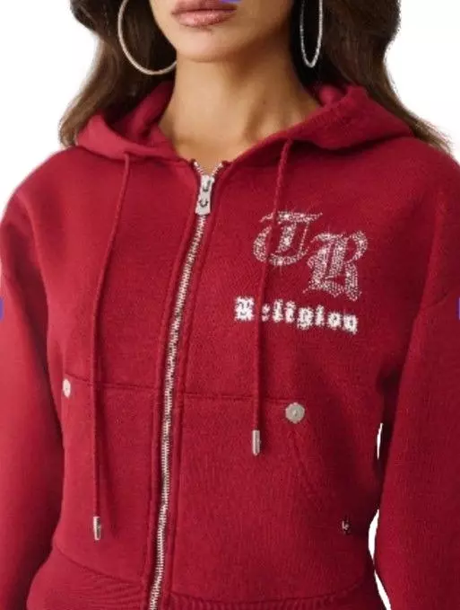 True Religion Women's Crystal Cropped Zipped Hoodie - PINK