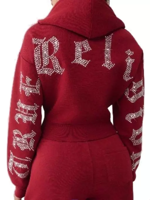 True Religion Women's Crystal Cropped Zipped Hoodie - PINK