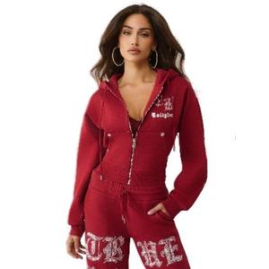 True Religion Women's Crystal Cropped Zipped Hoodie
