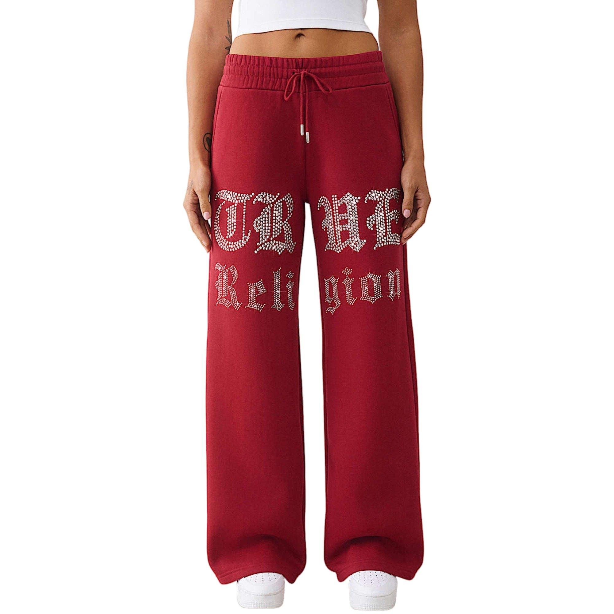 True Religion Women's Crystal Script Wide Leg Pants - PINK Thumbnail View 1