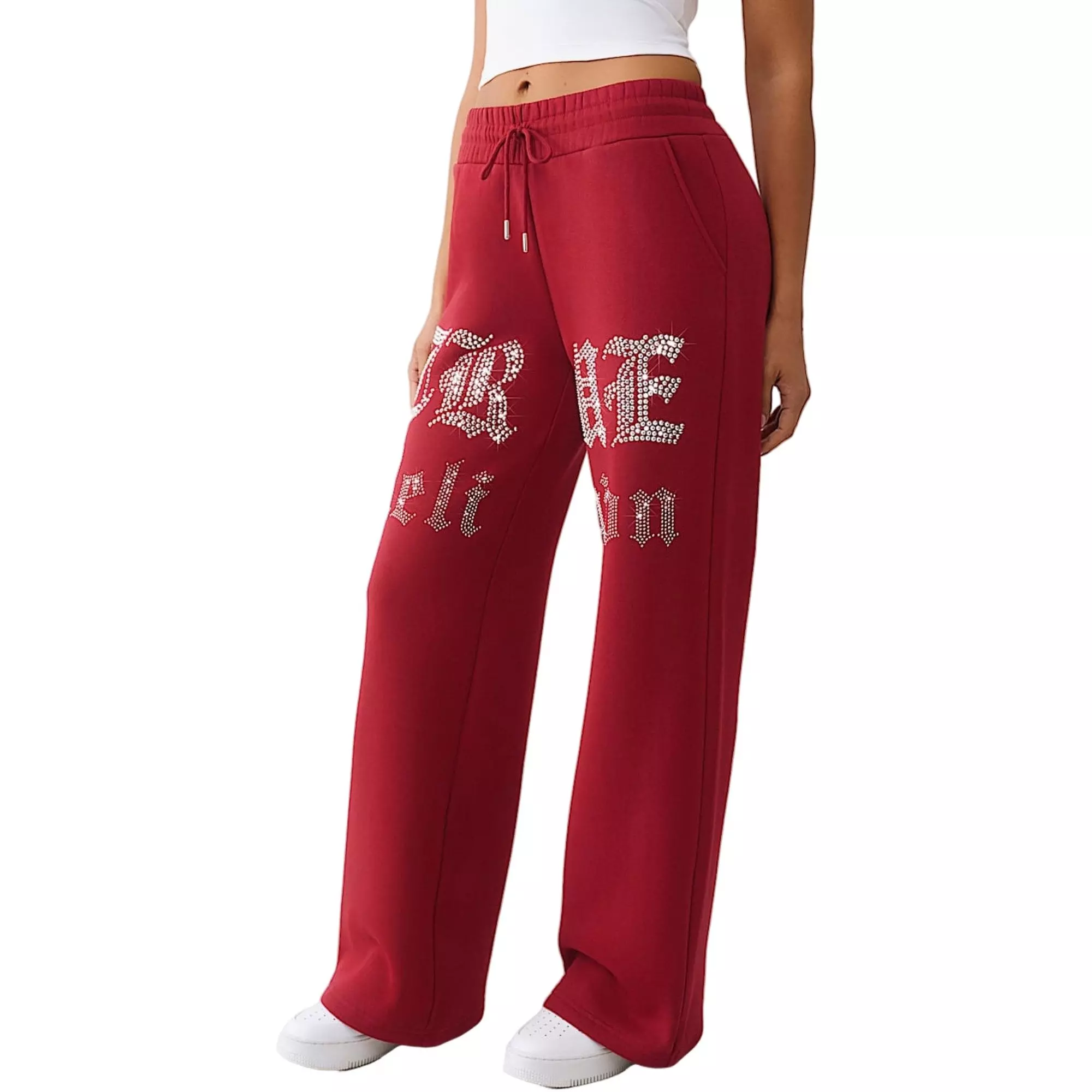 True Religion Women's Crystal Script Wide Leg Pants - PINK