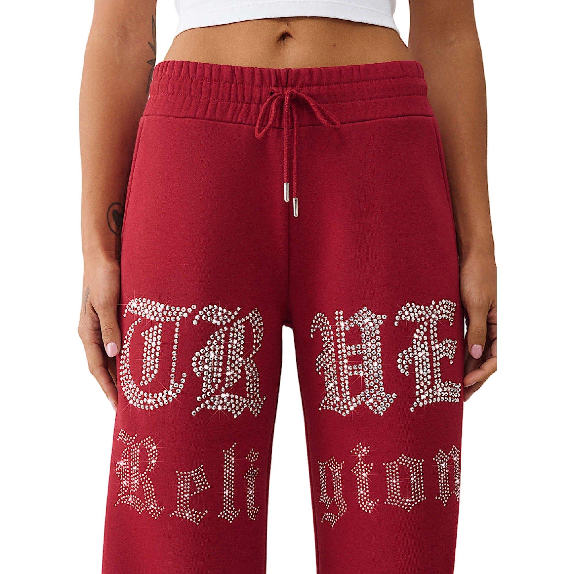 True Religion Women's Crystal Script Wide Leg Pants - PINK Thumbnail View 4
