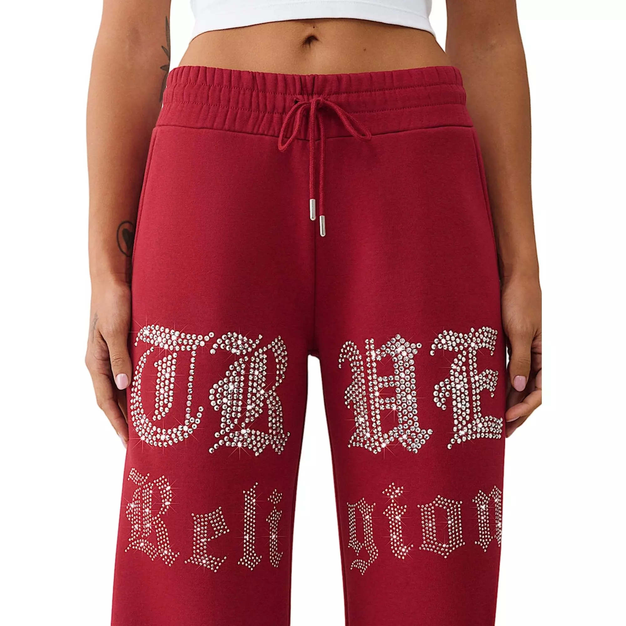 True Religion Women's Crystal Script Wide Leg Pants - PINK