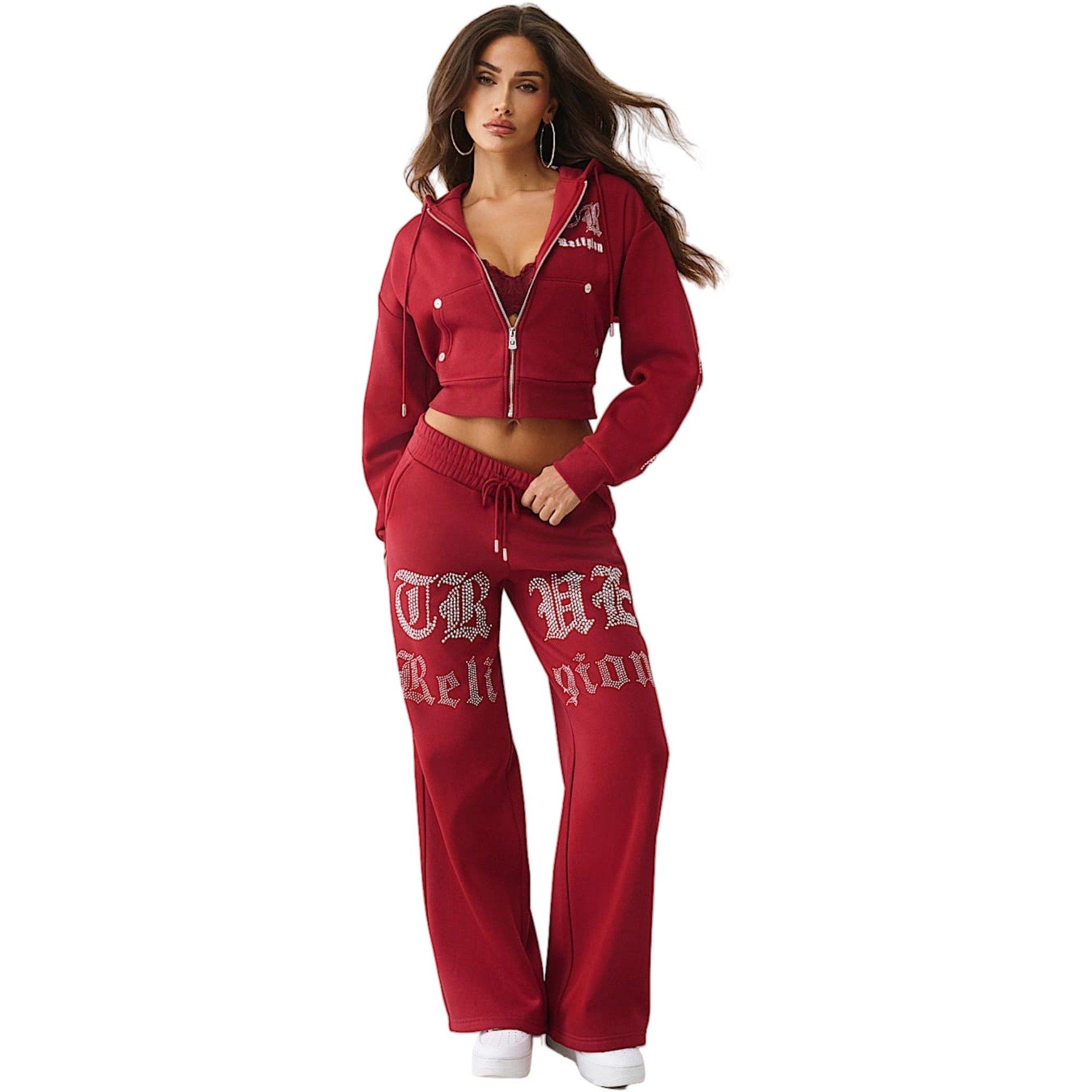 True Religion Women's Crystal Script Wide Leg Pants - PINK Thumbnail View 6