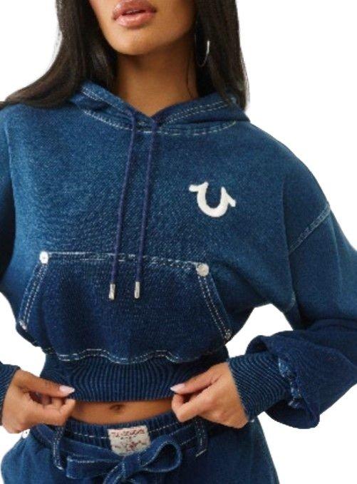 True Religion Women's Washed Indigo Hoodie - DENIM Thumbnail View 4