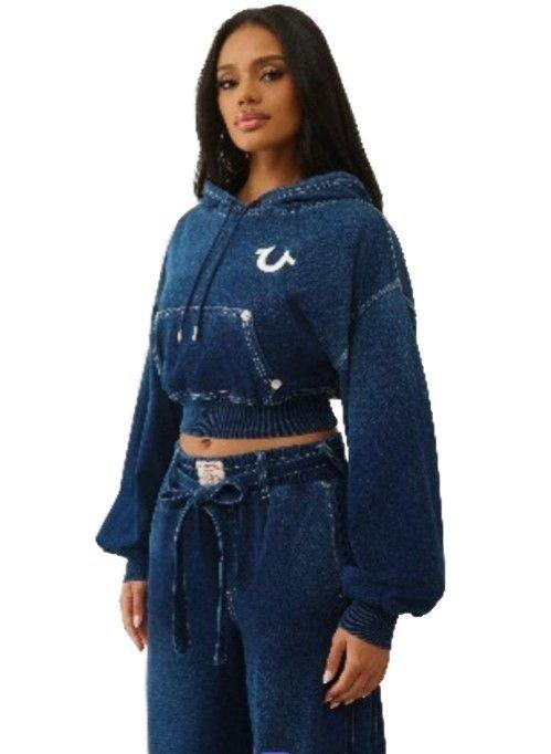 True Religion Women's Washed Indigo Hoodie - DENIM Thumbnail View 5