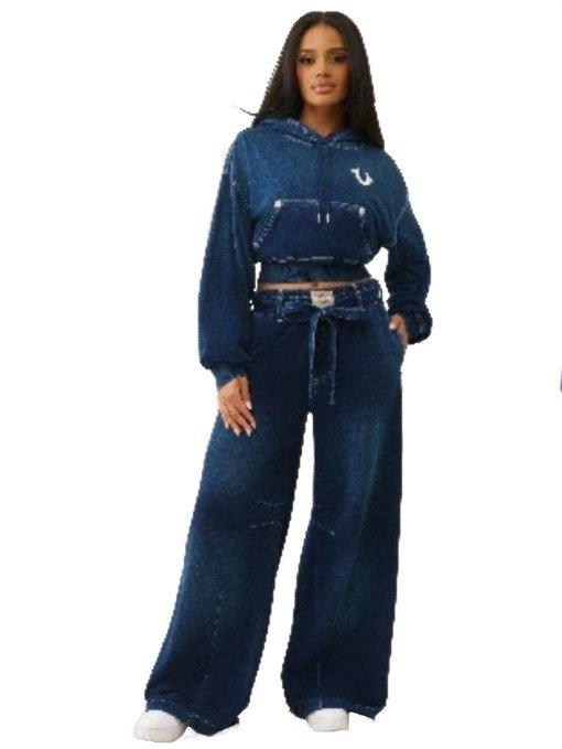 True Religion Women's Washed Indigo Barrel Pants - DENIM Thumbnail View 3