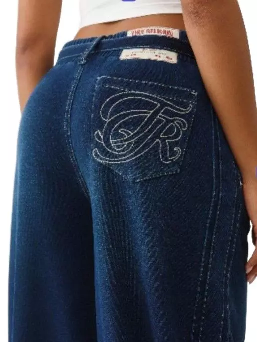 True Religion Women's Washed Indigo Barrel Pants - DENIM