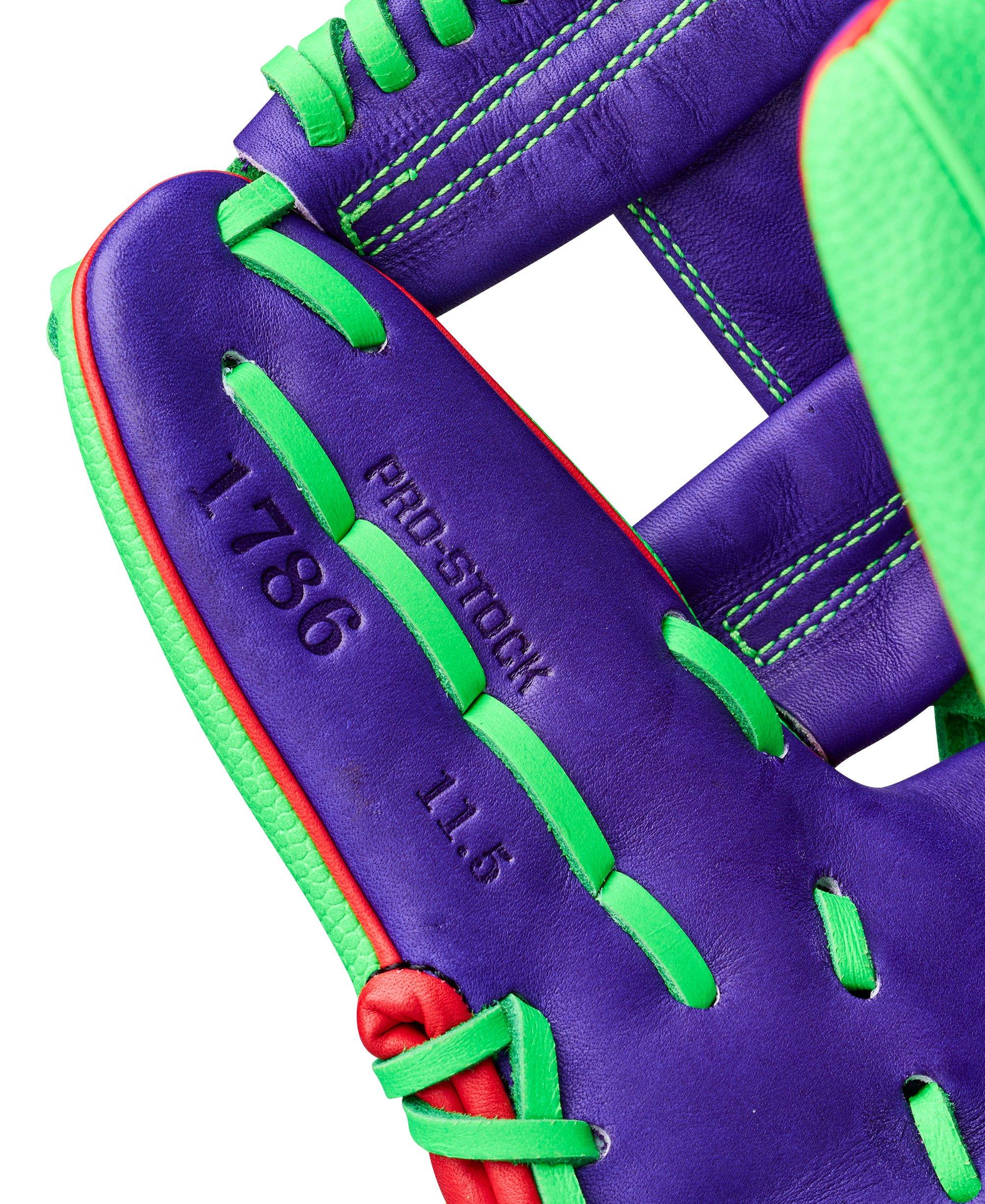 Wilson Big League Chew Swingin&rsquo; Sour Apple A2000 1786SS 11.5&rdquo; Infield Baseball Glove 2026 - GREEN/PURPLE Thumbnail View 7