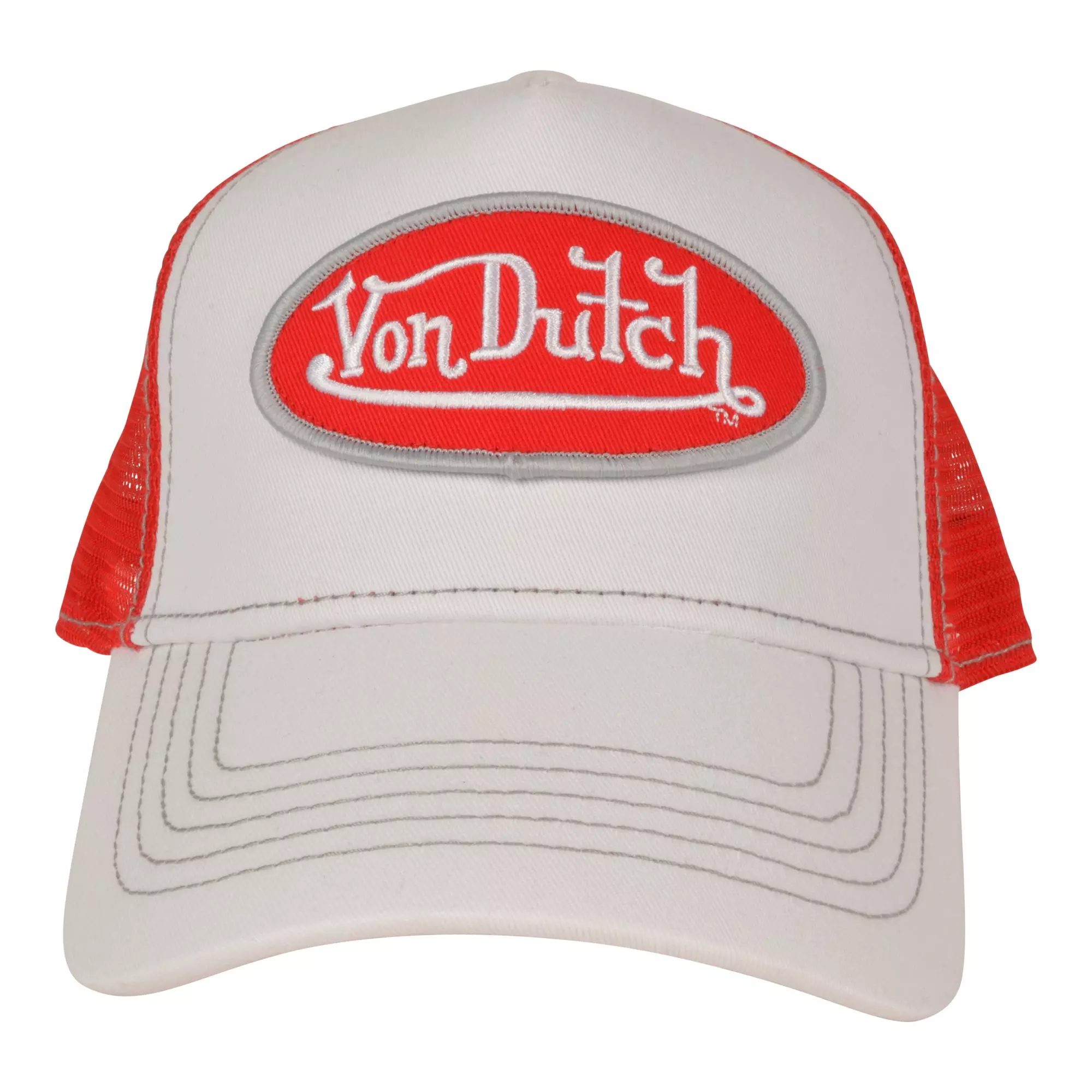 Von Dutch Core Trucker Snapback Hat-White/Red - WHITE/RED