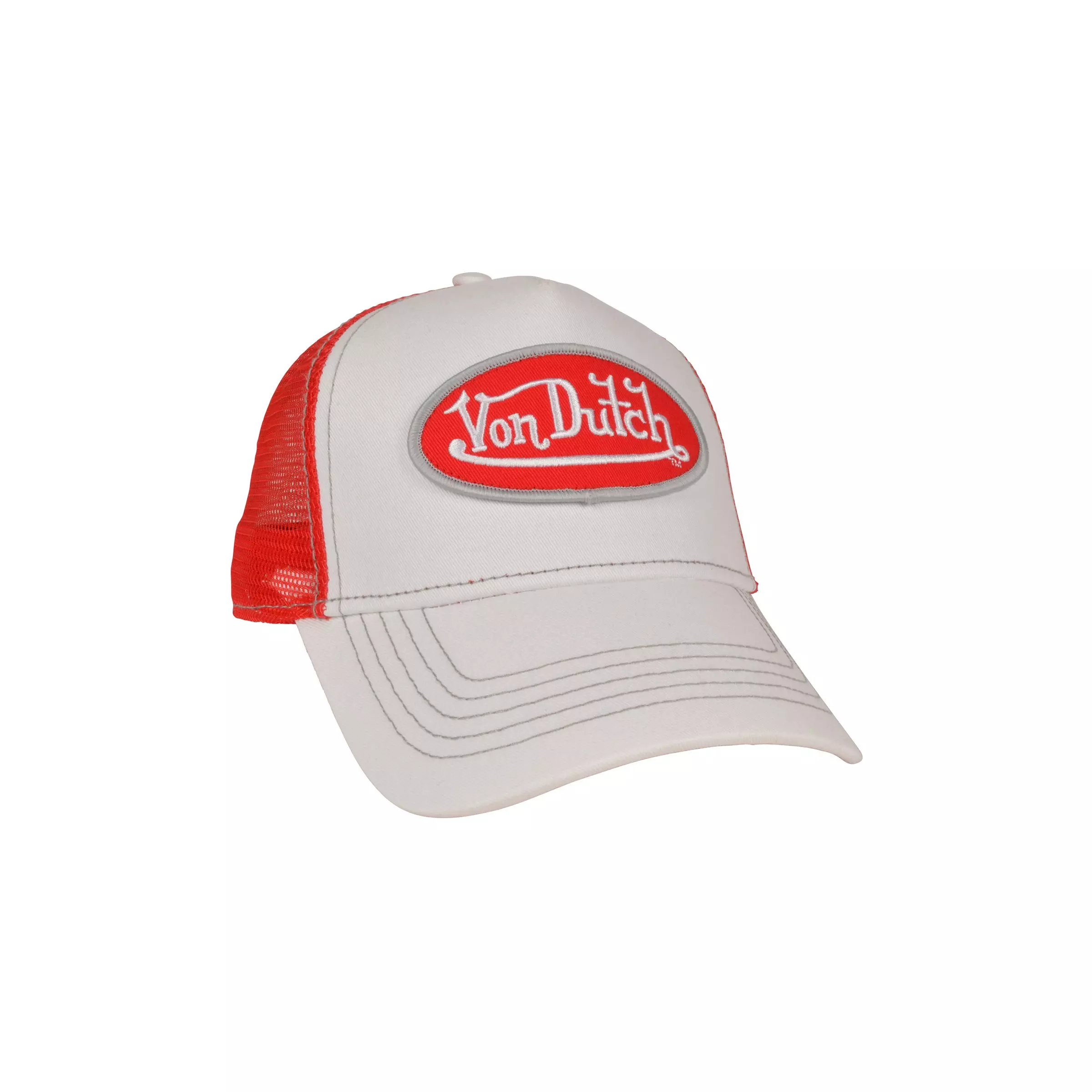 Von Dutch Core Trucker Snapback Hat-White/Red - WHITE/RED