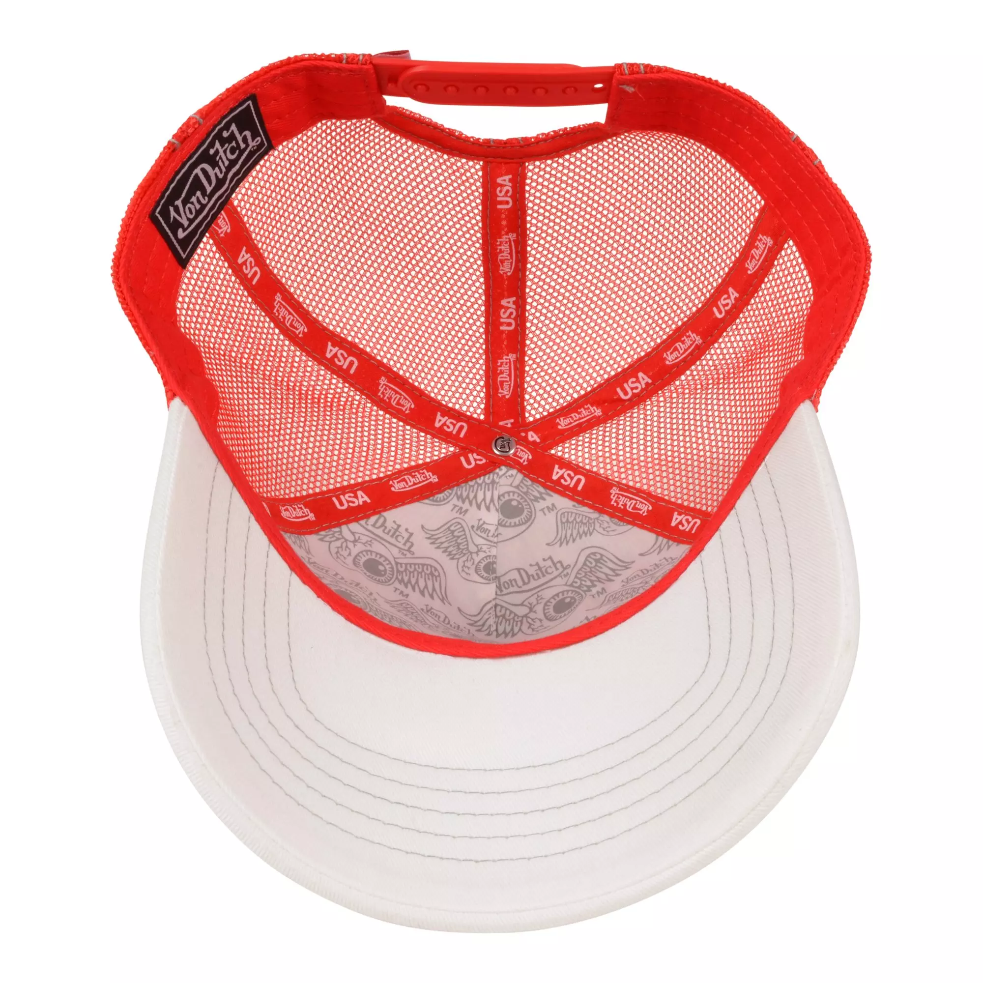 Von Dutch Core Trucker Snapback Hat-White/Red - WHITE/RED