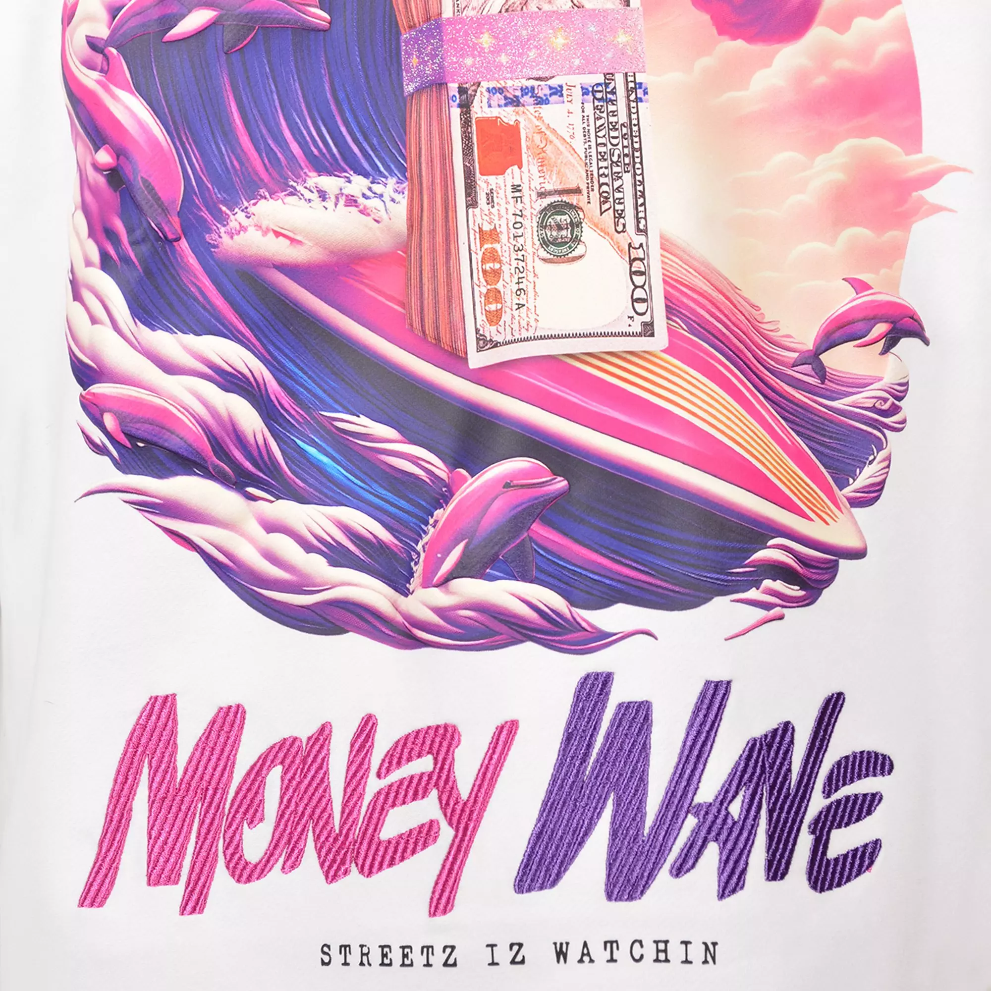 Streetz Iz Watchin Big Girls' Money Wave Tee - WHITE/PINK/PURPLE