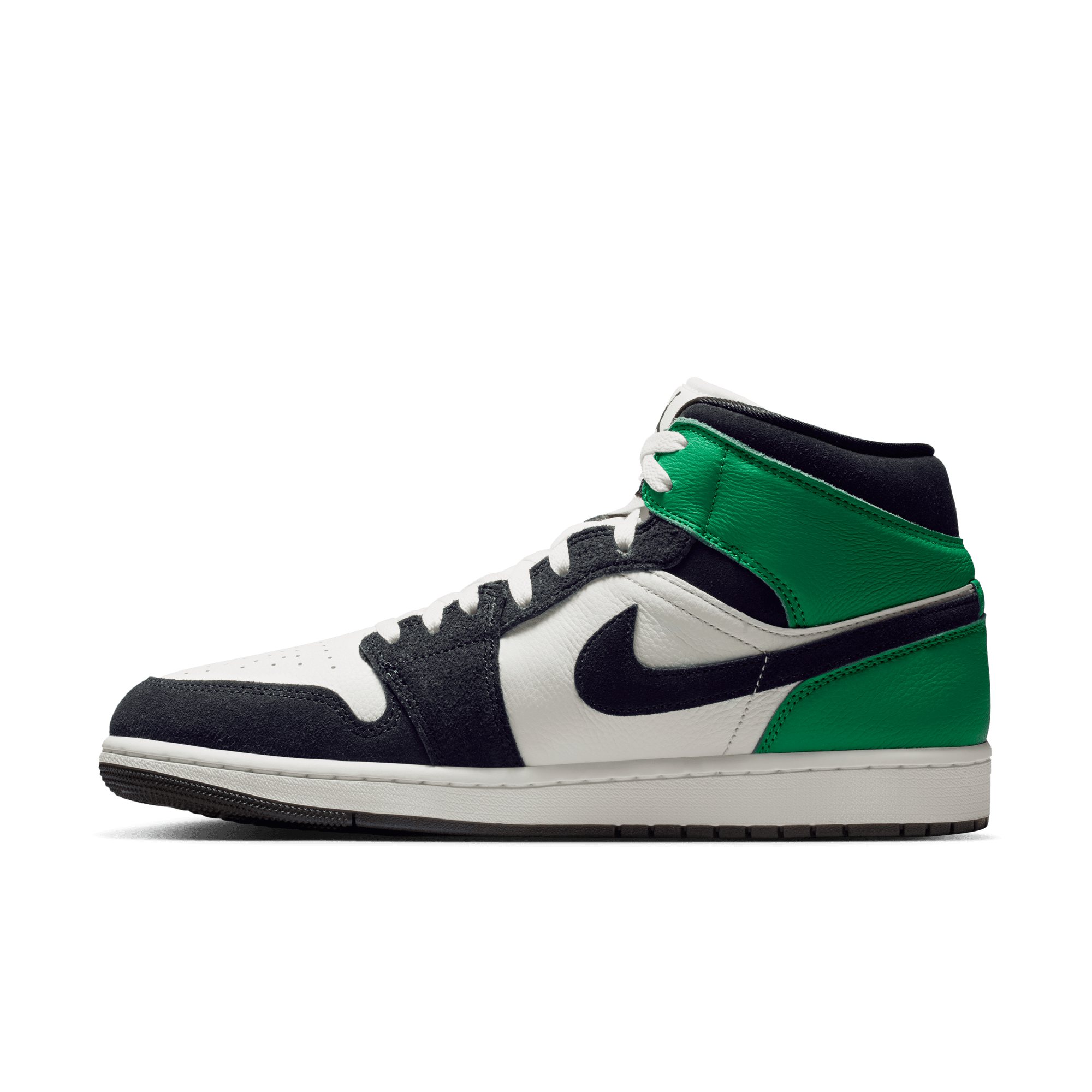 Jordan 1 Mid SE "Summit White/Black/Lucky Green" Men's Shoe - WHITE/BLACK/GREEN Thumbnail View 4