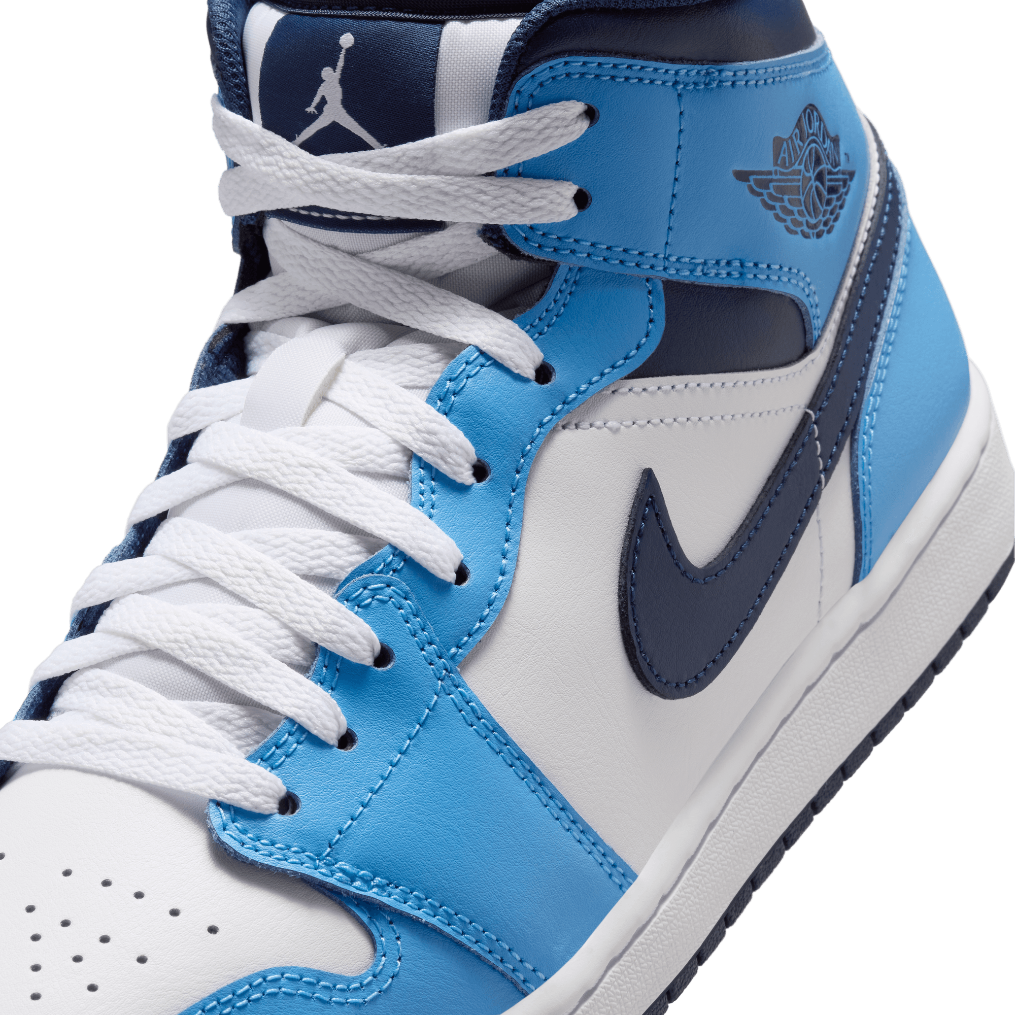Nike Air Jordan 1 Mid White and University Blue Sneakers Air Jordan 1 Mid WMNS White Black University Blue - May 2021  main image 2
