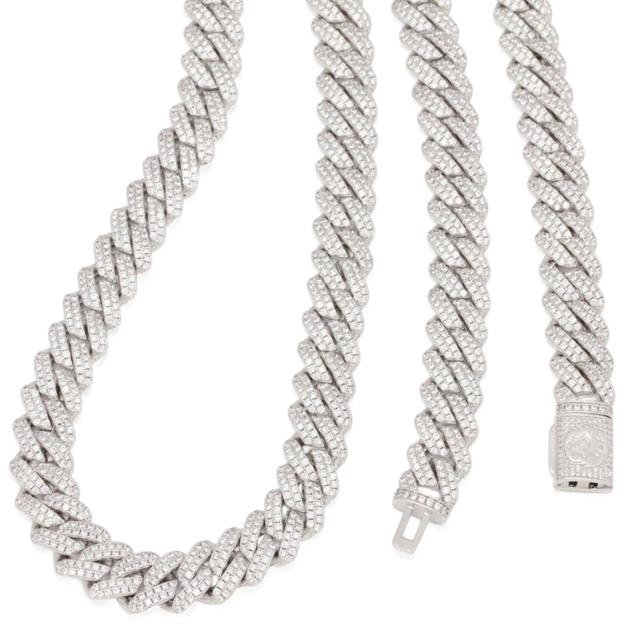 King Ice 12mm Iced Diamond Cut Miami Cuban Link Chain - SILVER Thumbnail View 2