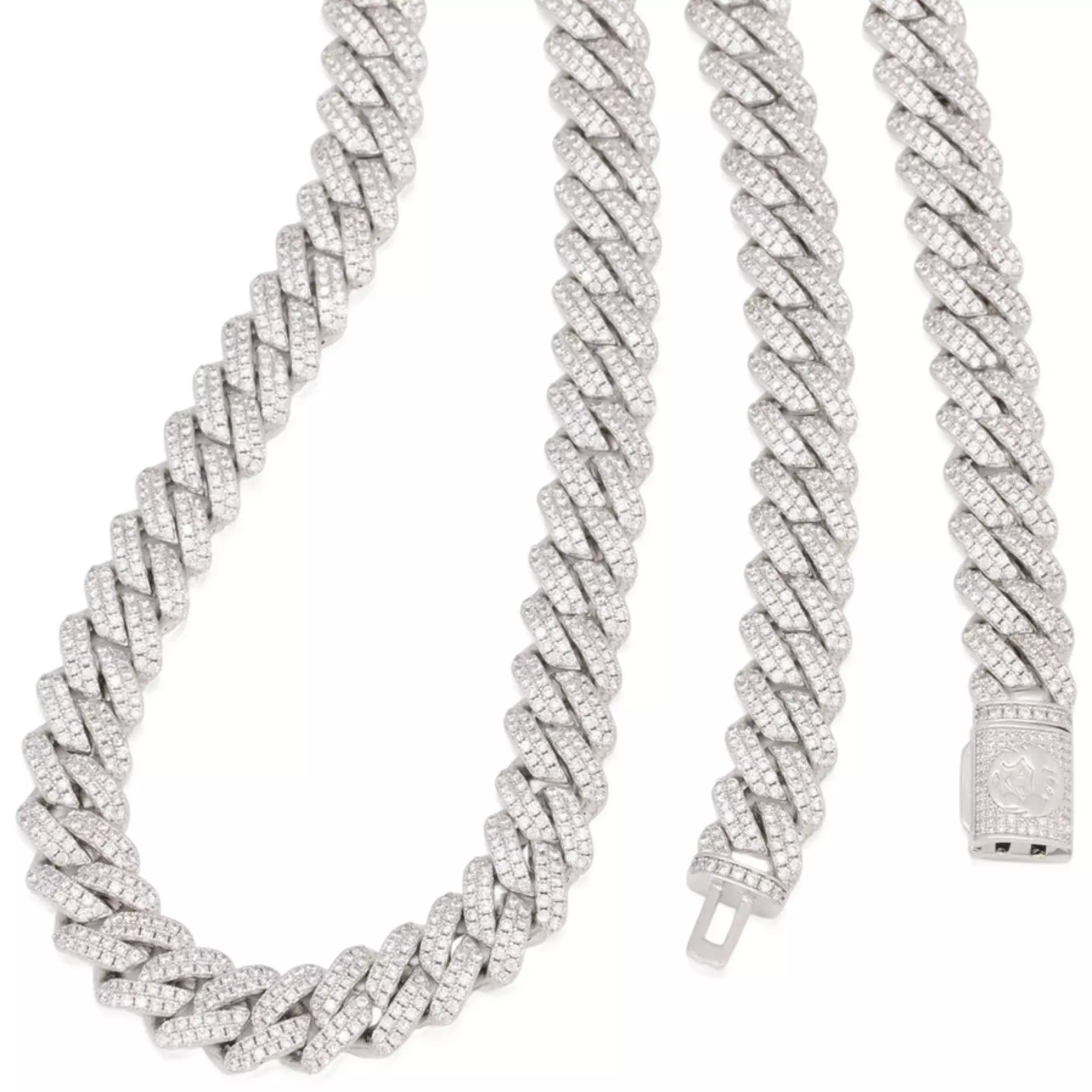 King Ice 12mm Iced Diamond Cut Miami Cuban Link Chain - SILVER