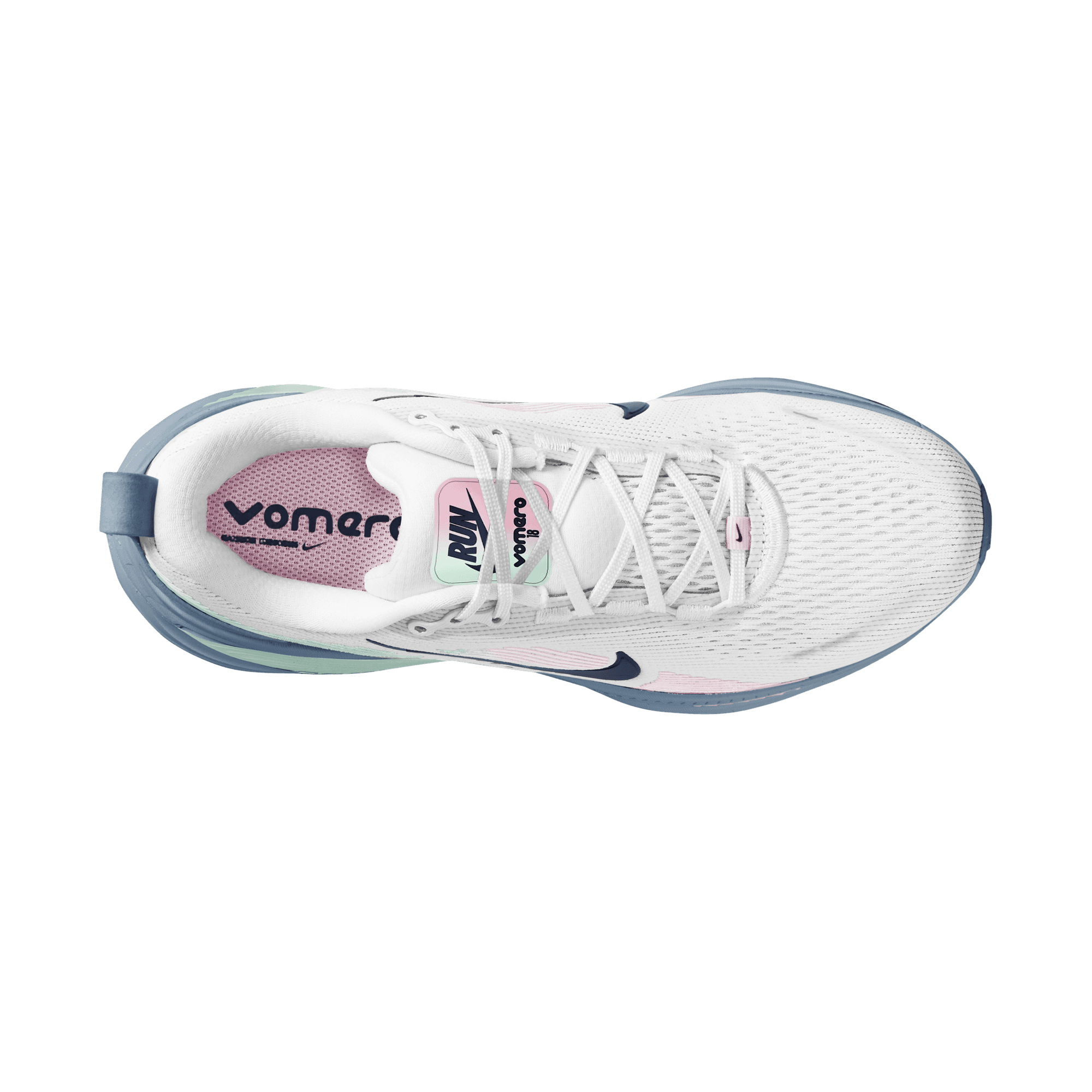 Nike Vomero 18 "White/Midnight Navy/Work Blue" Women's Road Running Shoe - WHITE/NAVY/GREEN Thumbnail View 8