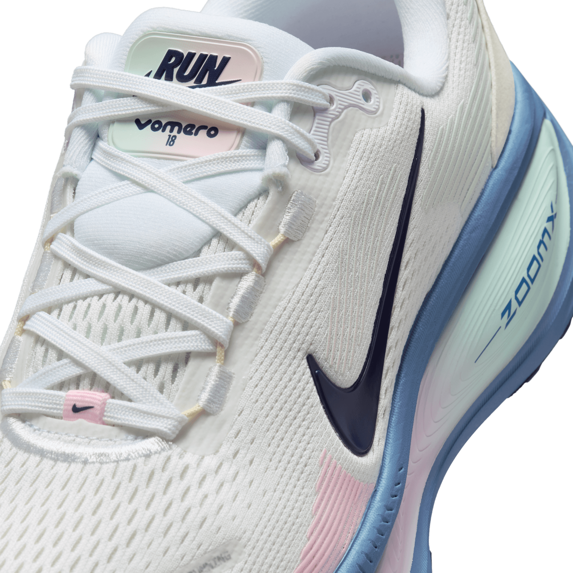 Nike Vomero 18 "White/Midnight Navy/Work Blue" Women's Road Running Shoe - WHITE/NAVY/GREEN Thumbnail View 10