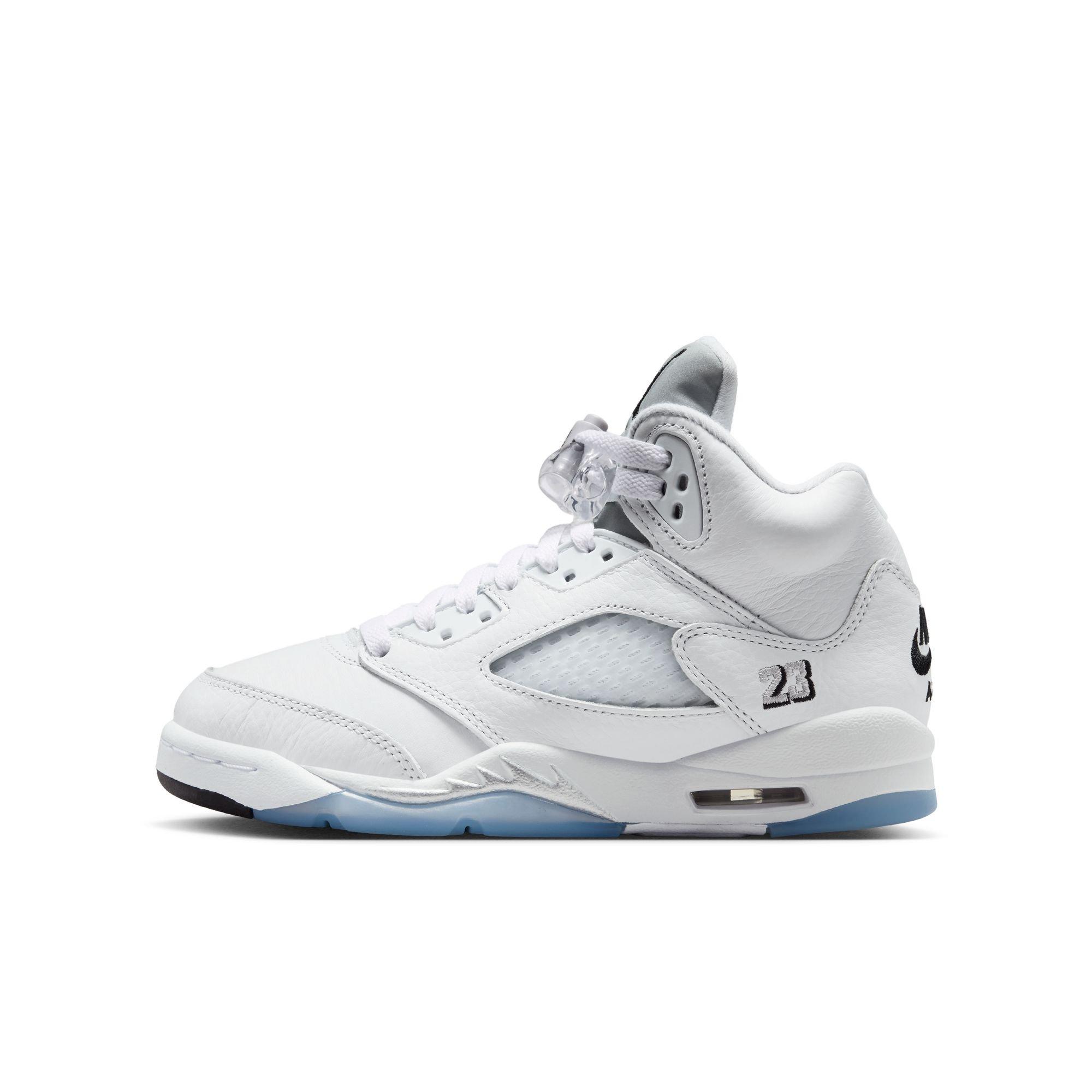 Jordan 5 Retro &ldquo;White Metallic&rdquo; Grade School Kids' Shoe - WHITE/BLACK/METALLIC SILVER Thumbnail View 9