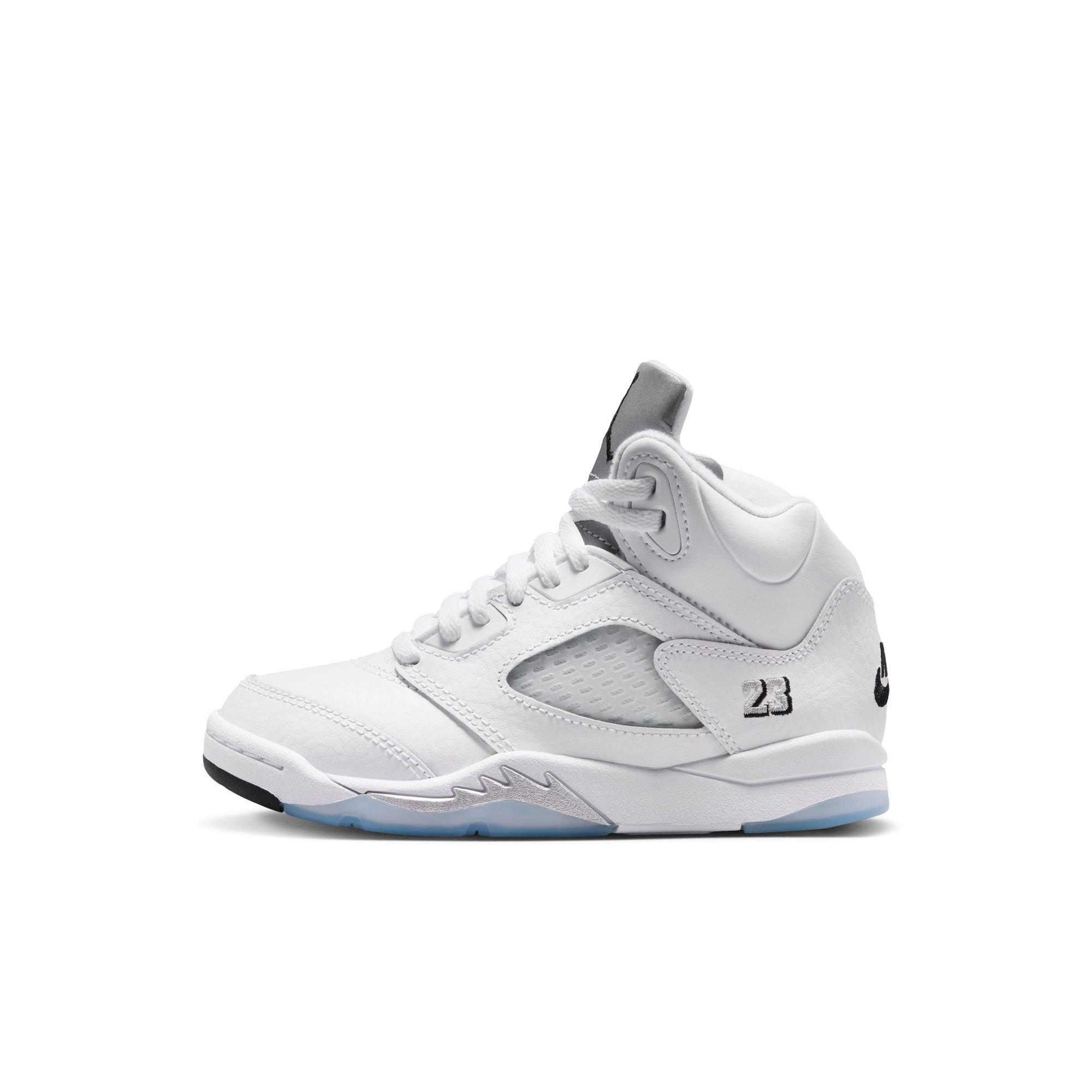 Jordan 5 Retro &ldquo;White Metallic&rdquo; Preschool Kids' Shoe - WHITE/BLACK/METALLIC SILVER Thumbnail View 8