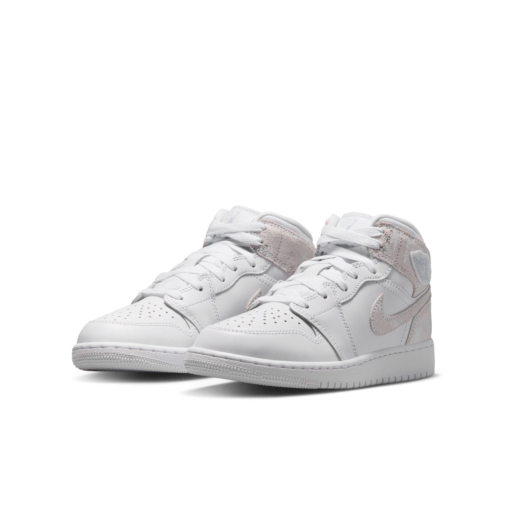 Jordan 1 Mid SE "White/Field Silver" Grade School Boys' Shoe - WHITE/SILVER Thumbnail View 5