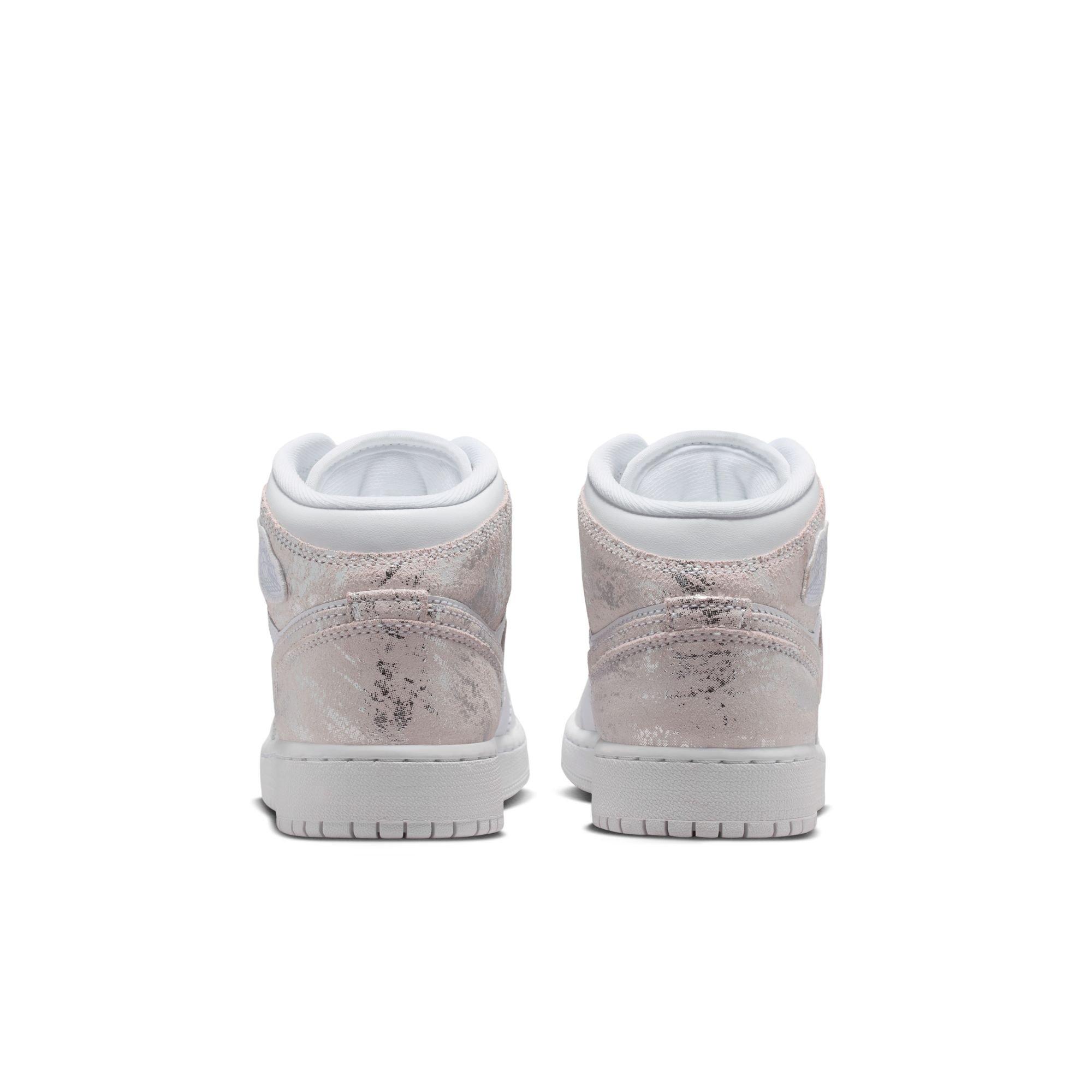 Jordan 1 Mid SE "White/Field Silver" Grade School Boys' Shoe - WHITE/SILVER Thumbnail View 7
