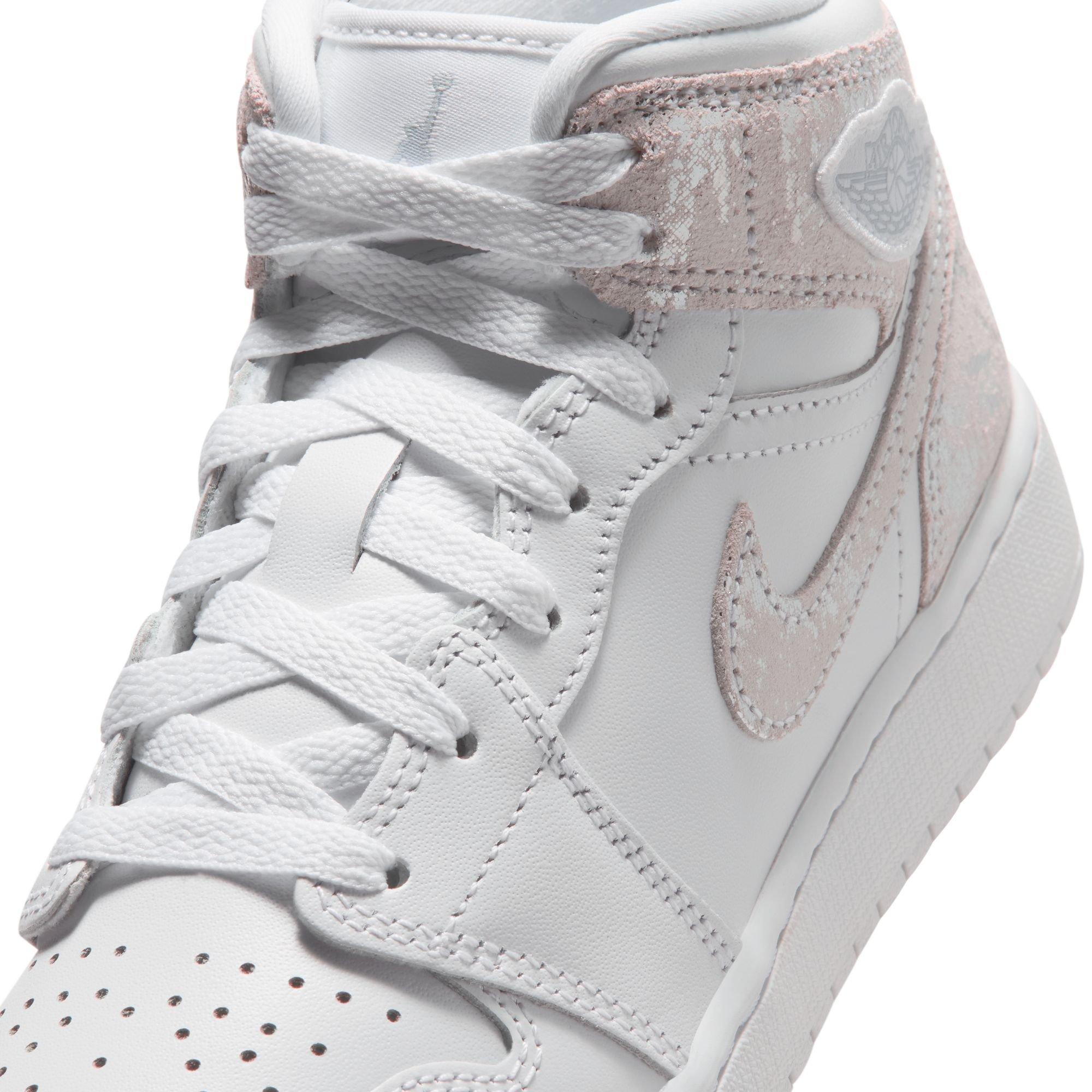 Jordan 1 Mid SE "White/Field Silver" Grade School Boys' Shoe - WHITE/SILVER Thumbnail View 9