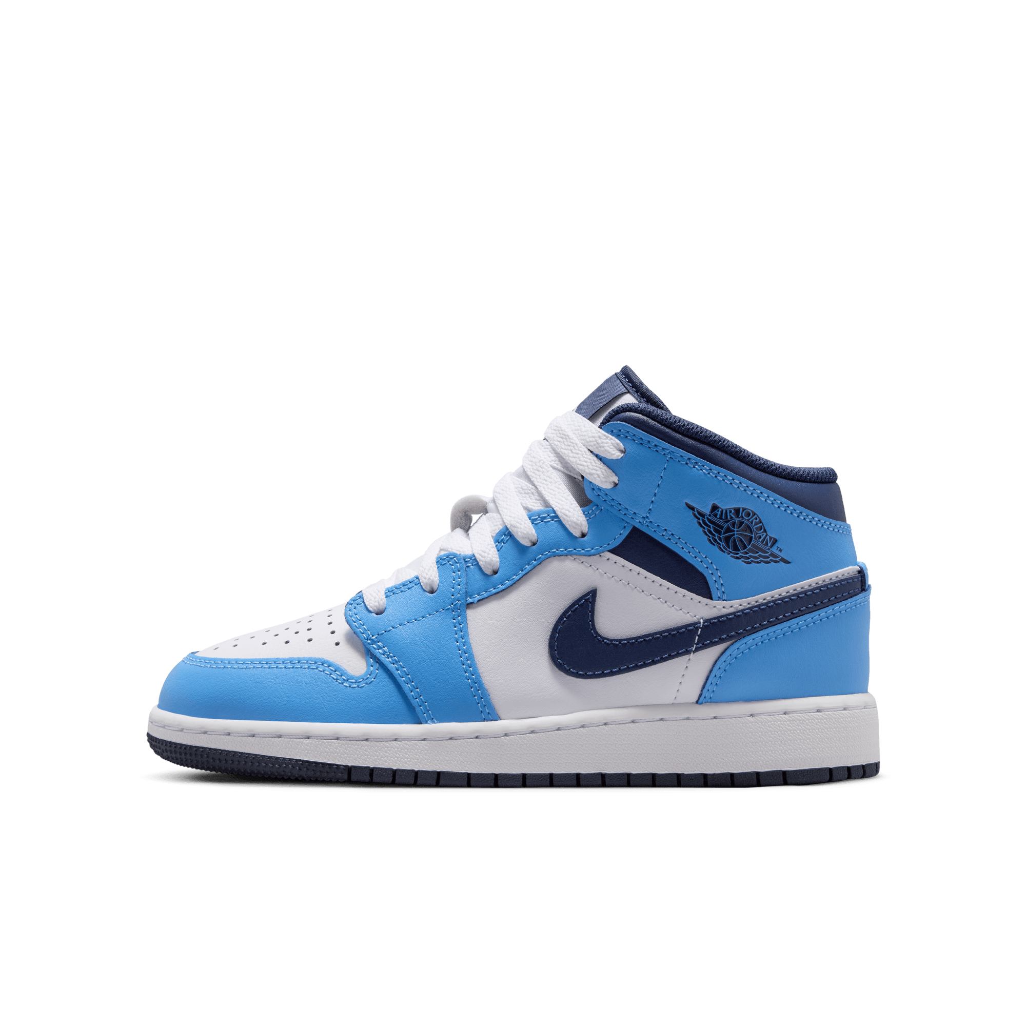 Jordan 1 Mid "University Blue/Midnight Navy/White" Grade School Boys' Shoe - NAVY/WHITE Thumbnail View 3