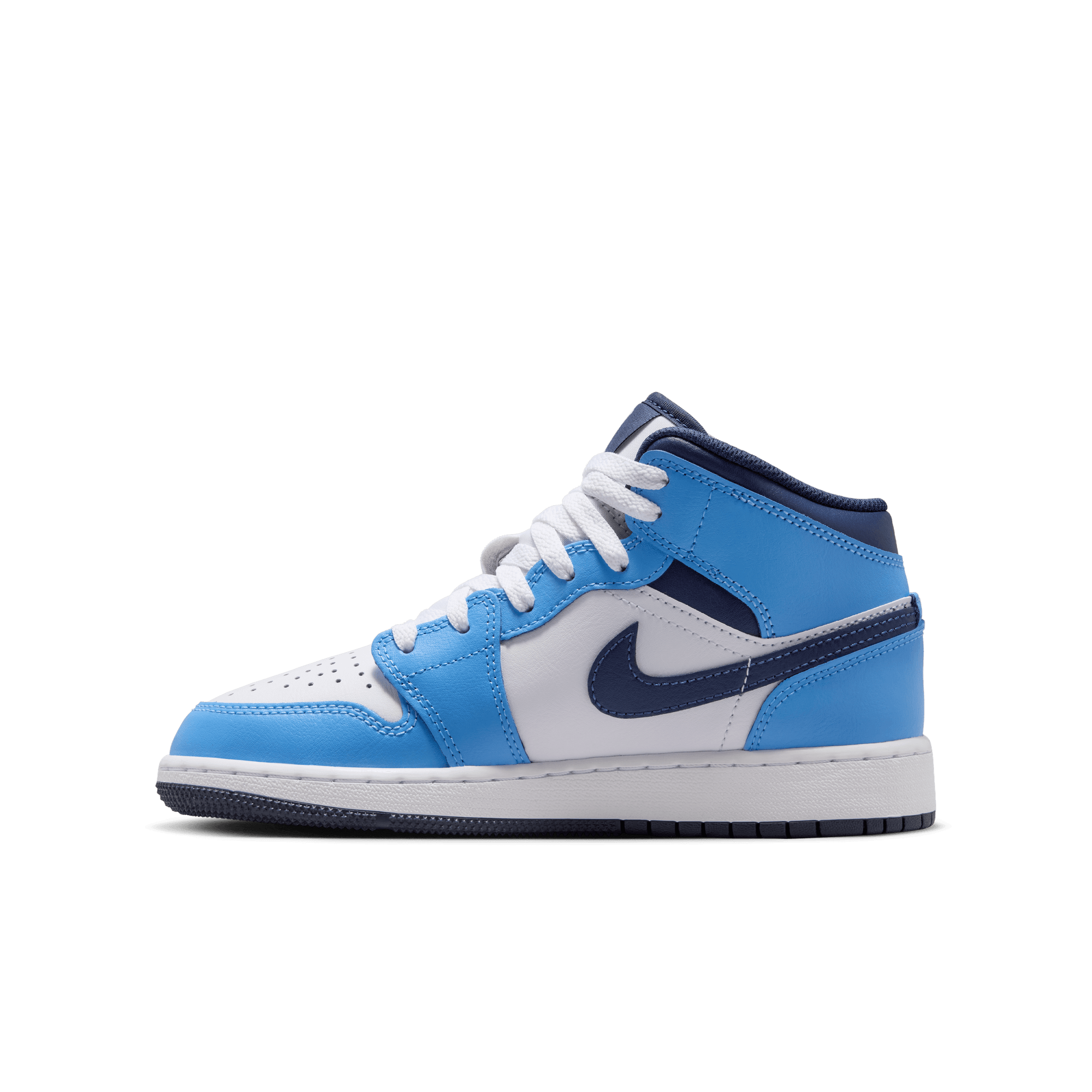 Jordan 1 Mid "University Blue/Midnight Navy/White" Grade School Boys' Shoe - NAVY/WHITE Thumbnail View 4