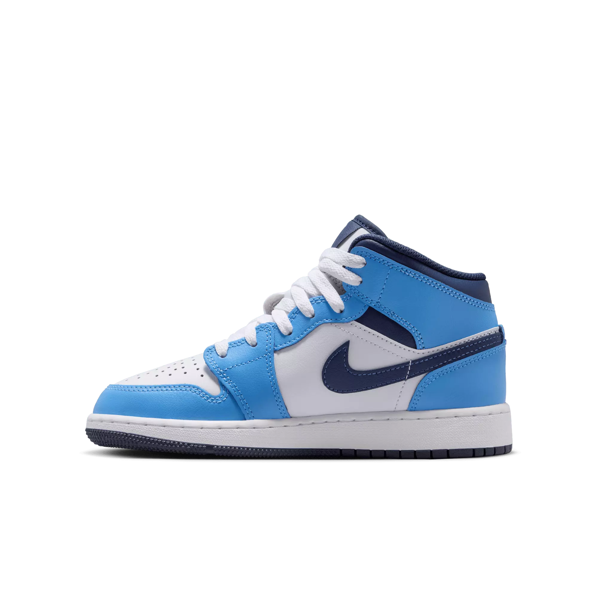 Jordan 1 Mid "University Blue/Midnight Navy/White" Grade School Boys' Shoe - NAVY/WHITE