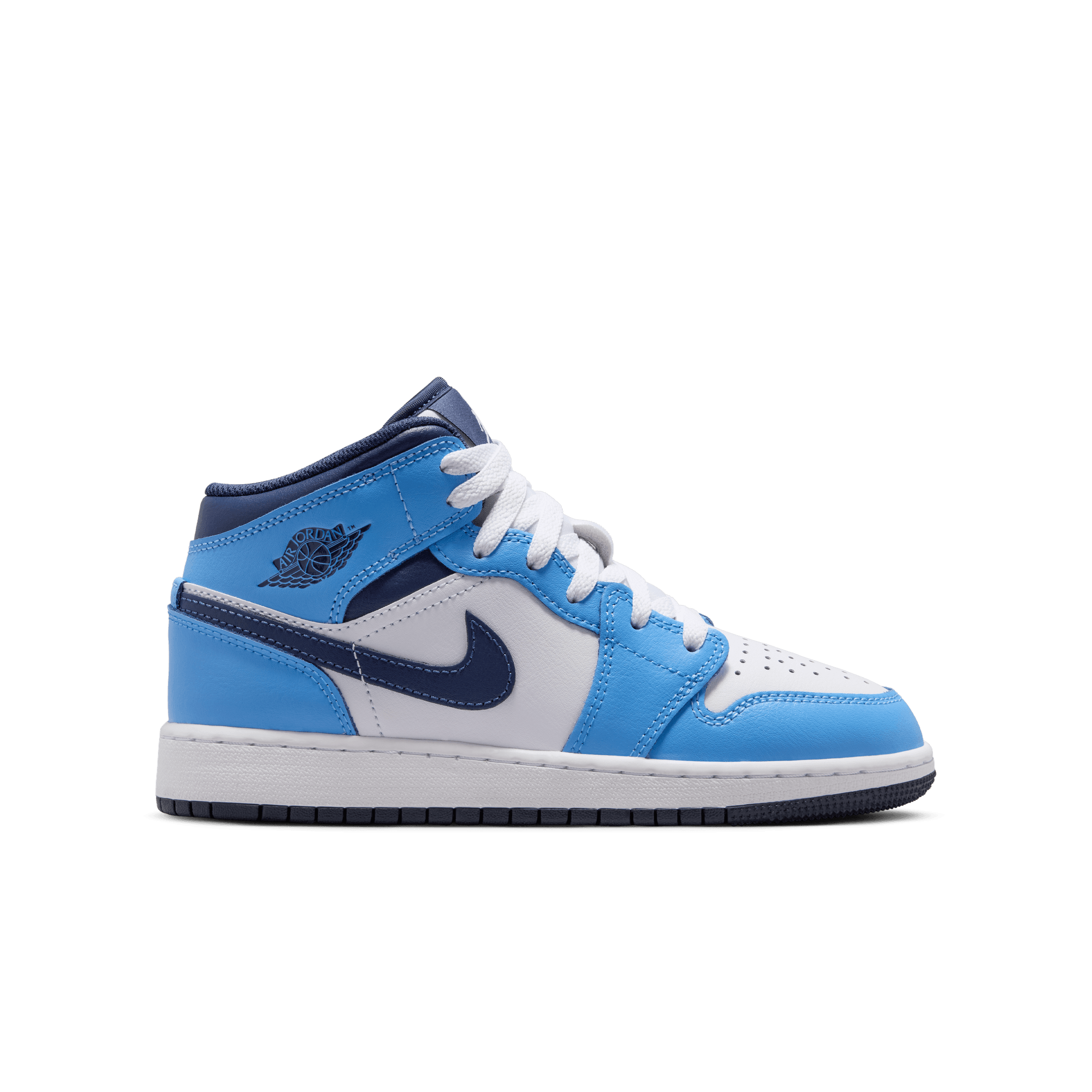 Jordan 1 Mid Grade School Boys' "University Blue/Midnight Navy/White" Shoe