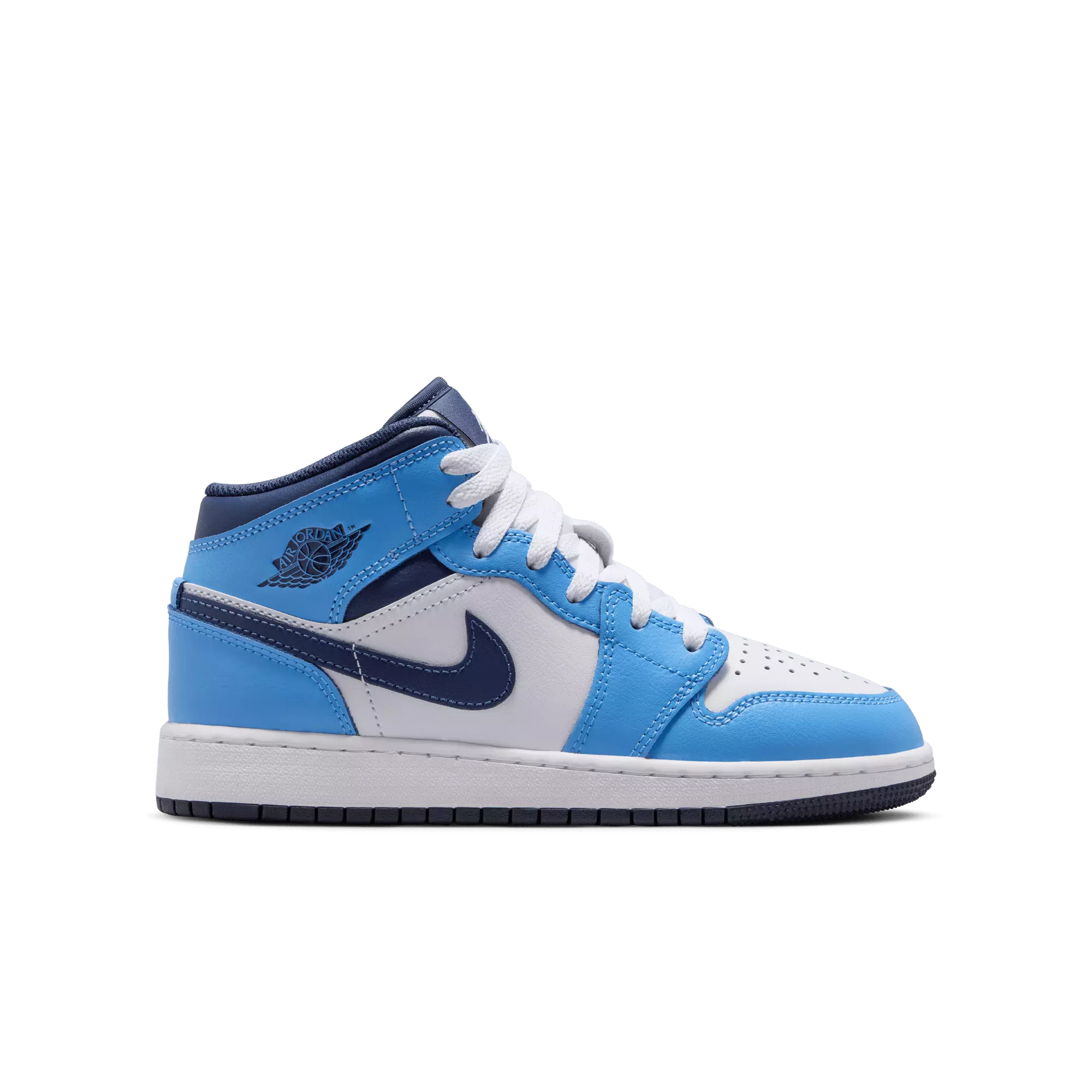 Jordan 1 Mid "University Blue/Midnight Navy/White" Grade School Boys' Shoe - NAVY/WHITE