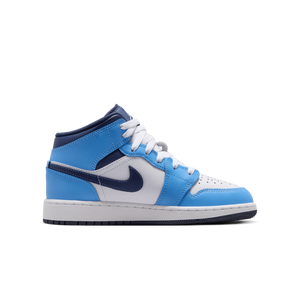 Jordan 1 Mid "University Blue/Midnight Navy/White" Grade School Boys' Shoe
