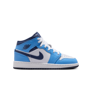Jordan 1 Mid "University Blue/Midnight Navy/White" Grade School Boys' Shoe