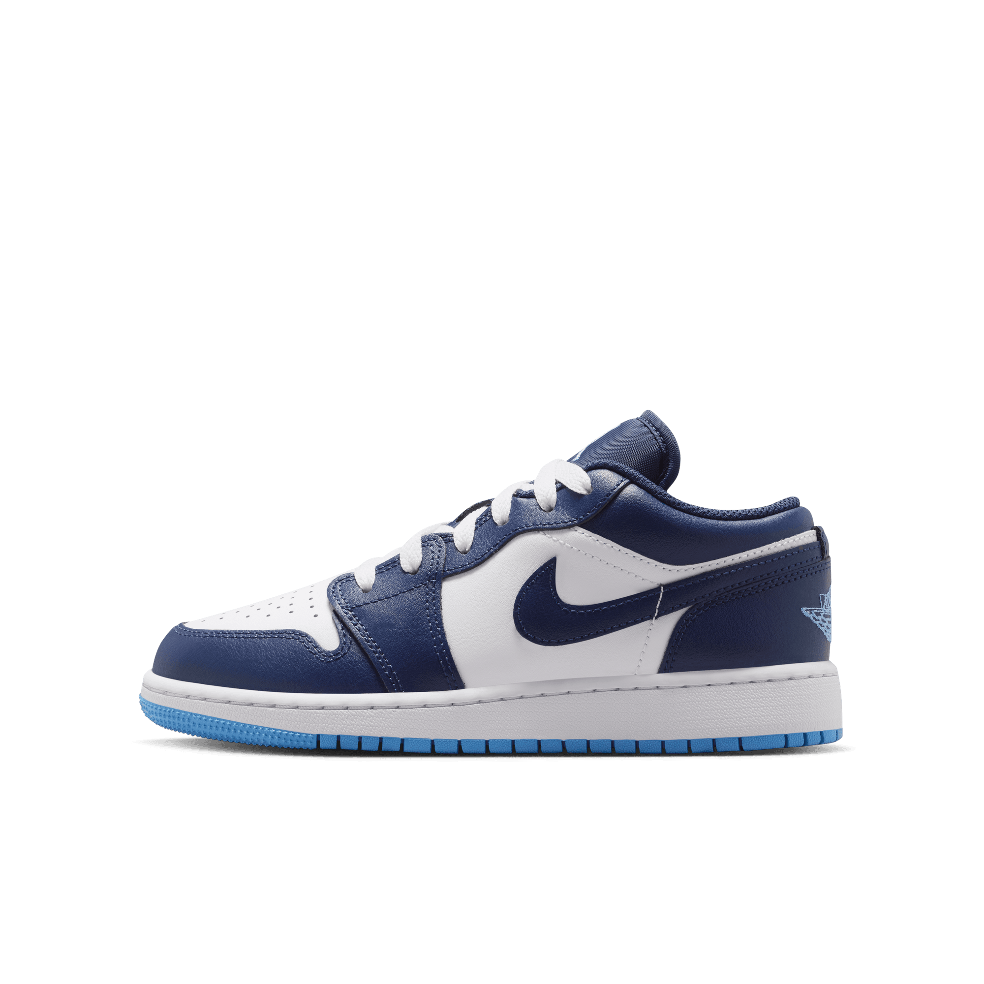Jordan 1 Low "Midnight Navy/University Blue/White" Grade School Boys' Shoe - NAVY/WHITE Thumbnail View 3