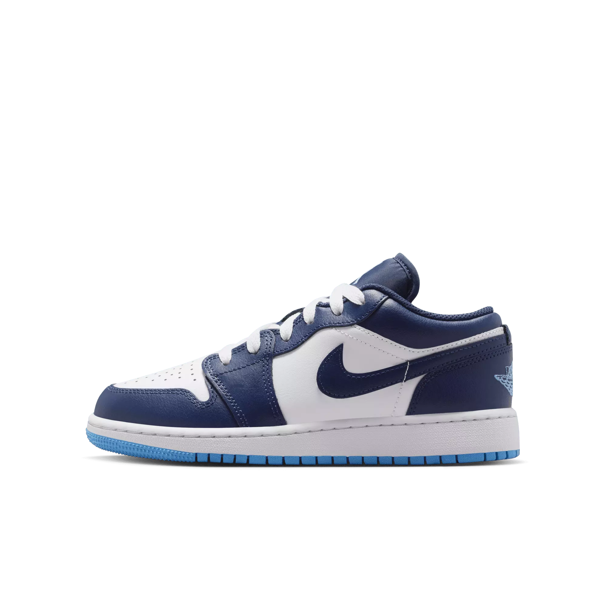 Jordan 1 Low "Midnight Navy/University Blue/White" Grade School Boys' Shoe - NAVY/WHITE