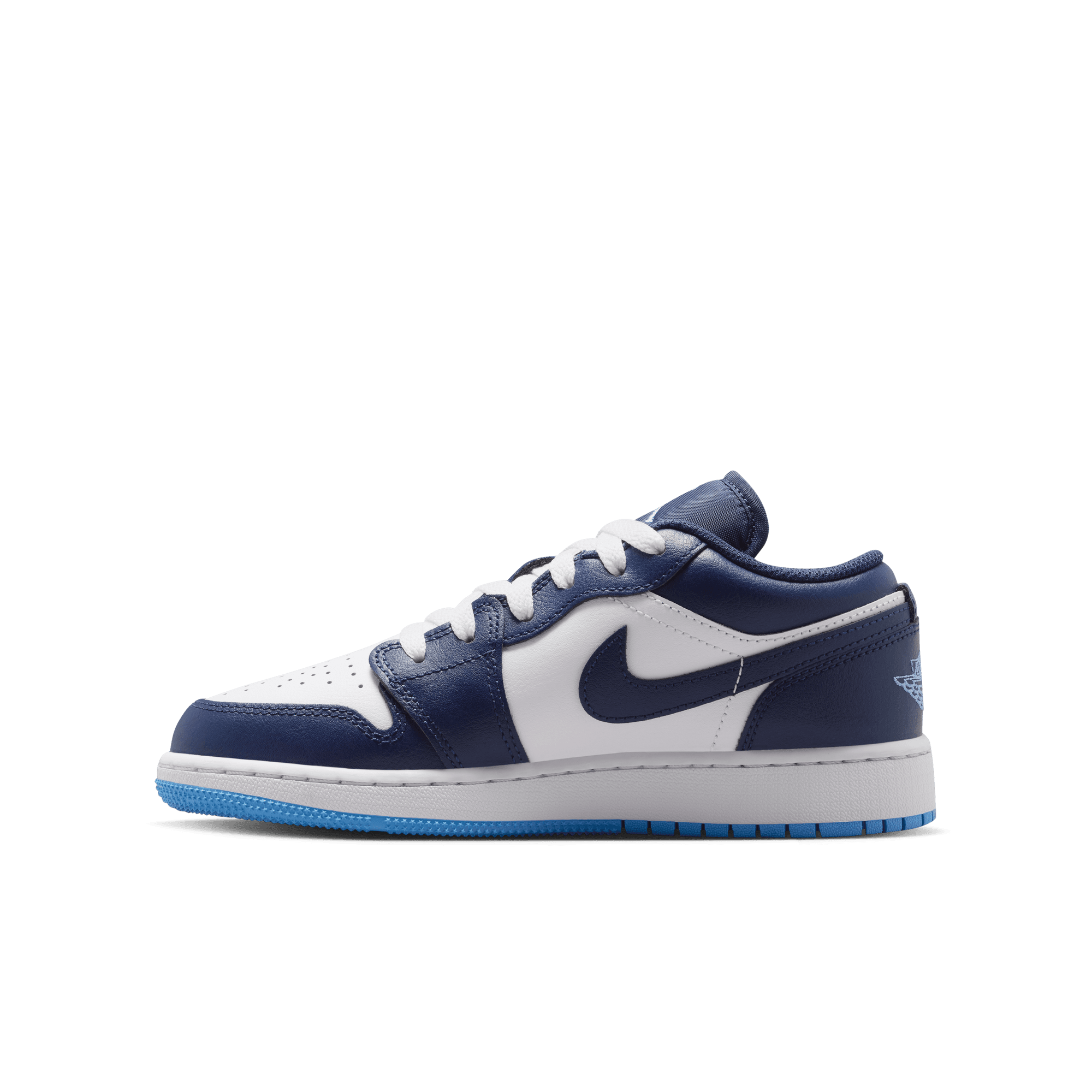 Jordan 1 Low "Midnight Navy/University Blue/White" Grade School Boys' Shoe - NAVY/WHITE Thumbnail View 4
