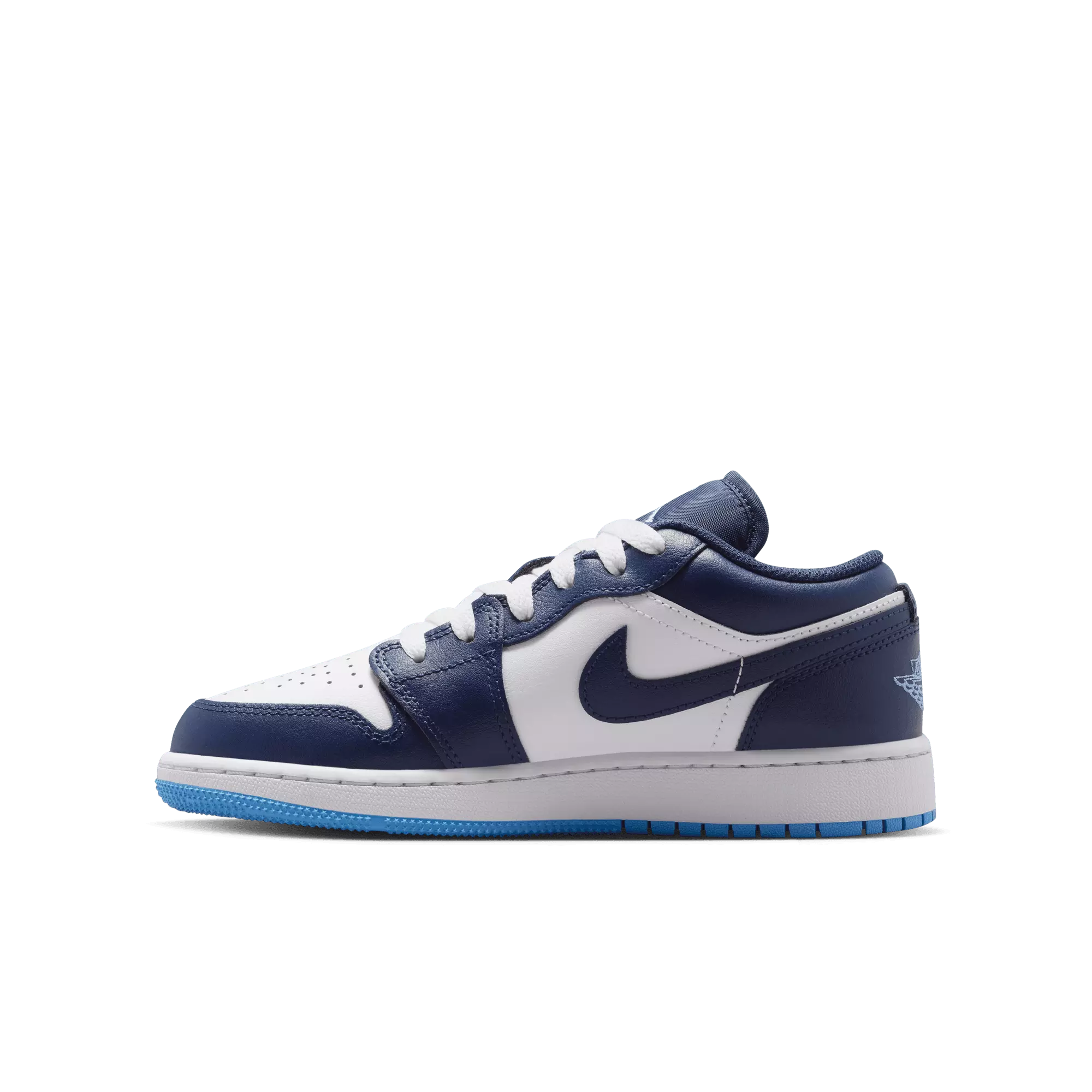 Jordan 1 Low "Midnight Navy/University Blue/White" Grade School Boys' Shoe - NAVY/WHITE