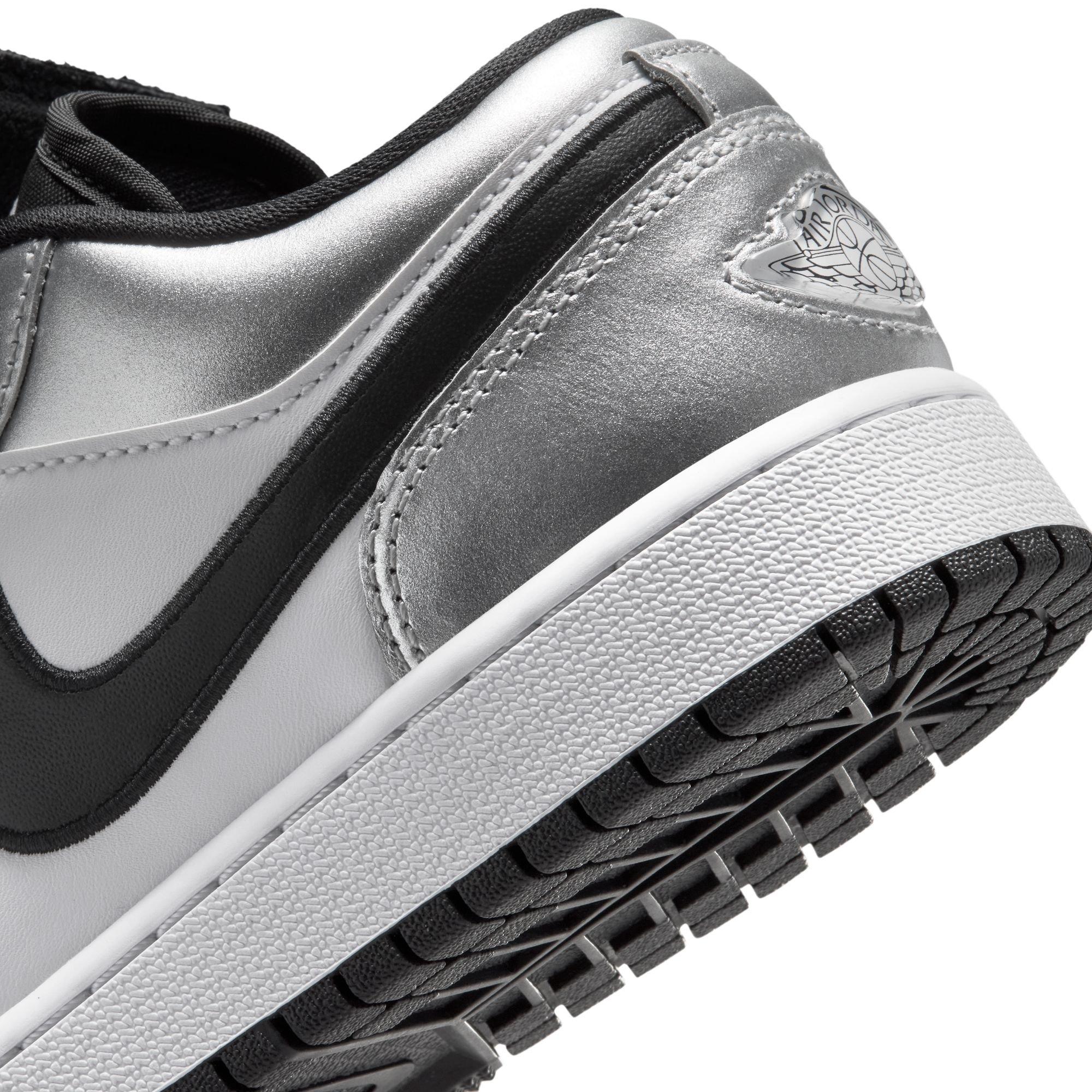 Jordan 1 Low SE "White/Black/Metallic Silver" Grade School Boys' Shoe - SILVER/BLACK Thumbnail View 11