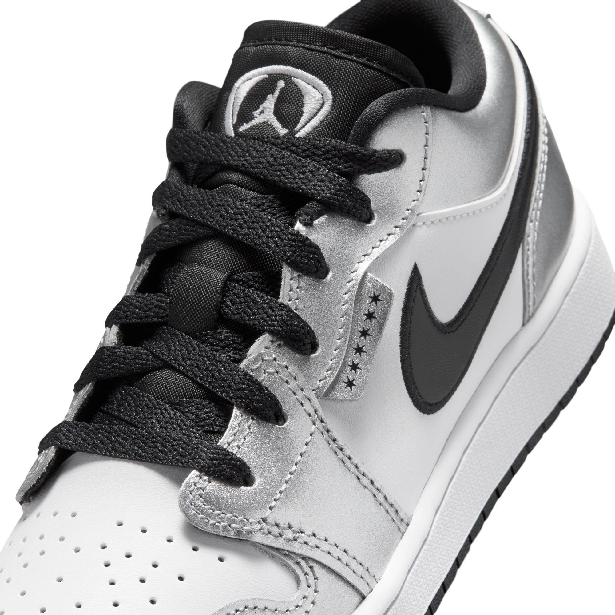 Jordan 1 Low SE "White/Black/Metallic Silver" Grade School Boys' Shoe - SILVER/BLACK Thumbnail View 12