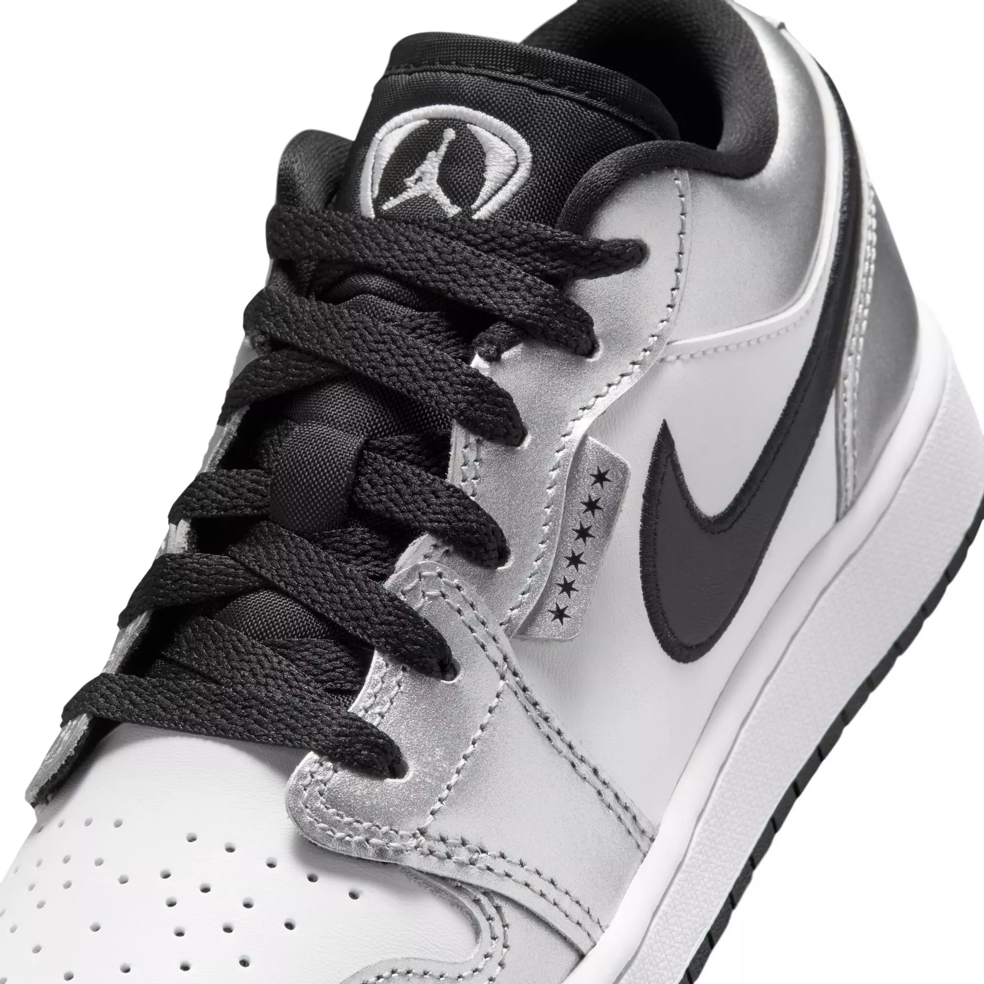 Jordan 1 Low SE "White/Black/Metallic Silver" Grade School Boys' Shoe - SILVER/BLACK
