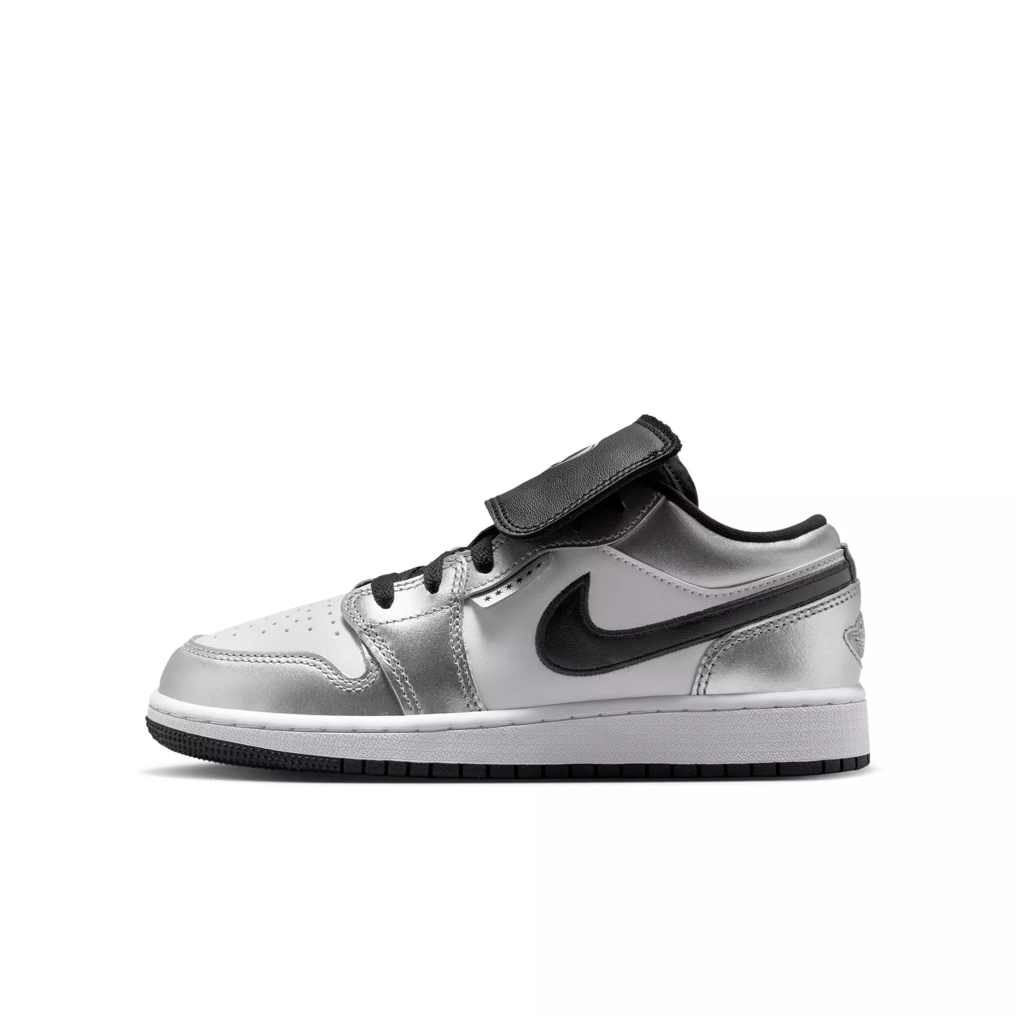 Jordan 1 Low SE "White/Black/Metallic Silver" Grade School Boys' Shoe - SILVER/BLACK