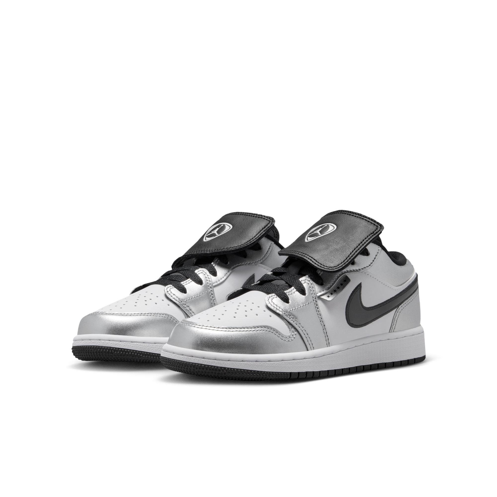 Jordan 1 Low SE "White/Black/Metallic Silver" Grade School Boys' Shoe - SILVER/BLACK Thumbnail View 5