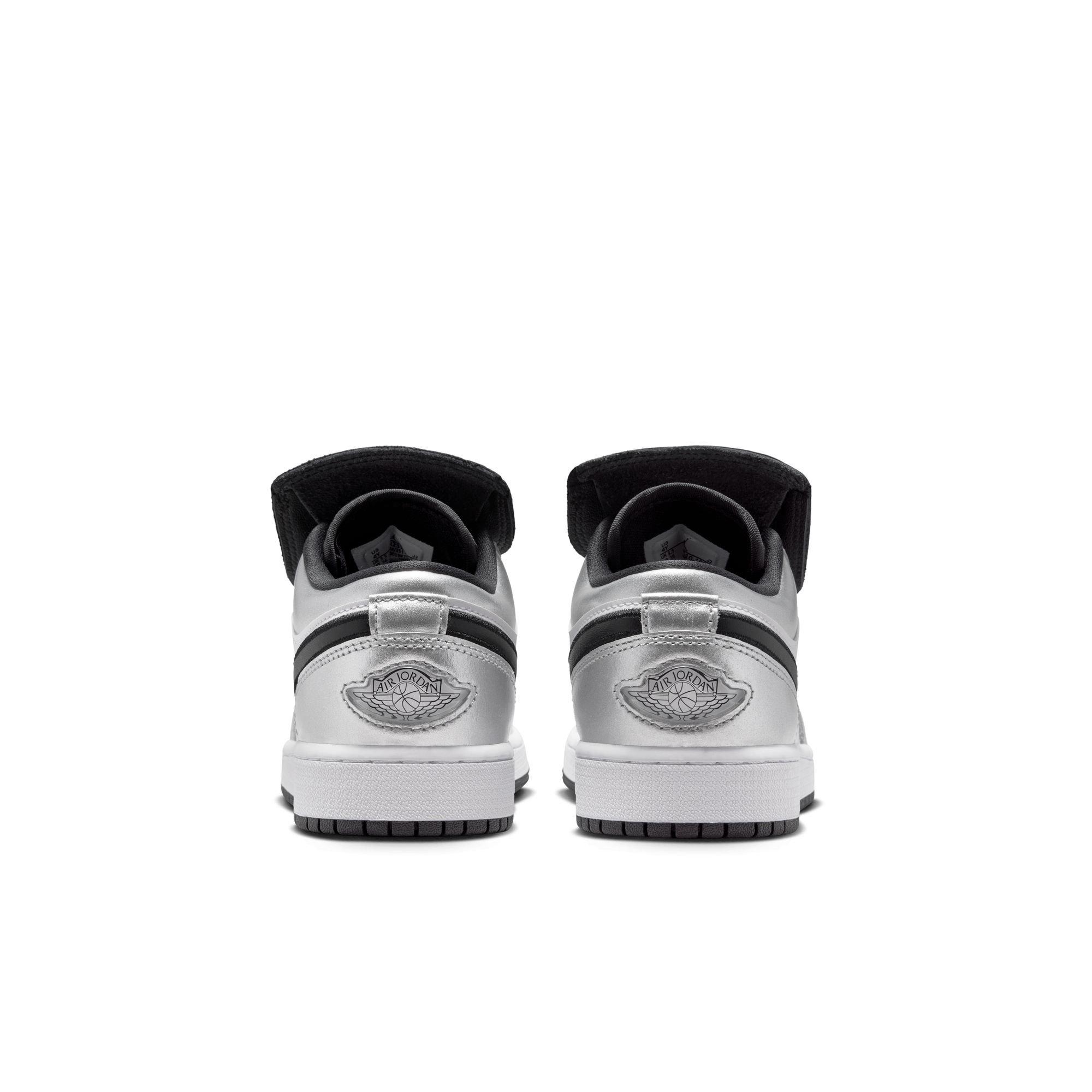Jordan 1 Low SE "White/Black/Metallic Silver" Grade School Boys' Shoe - SILVER/BLACK Thumbnail View 7