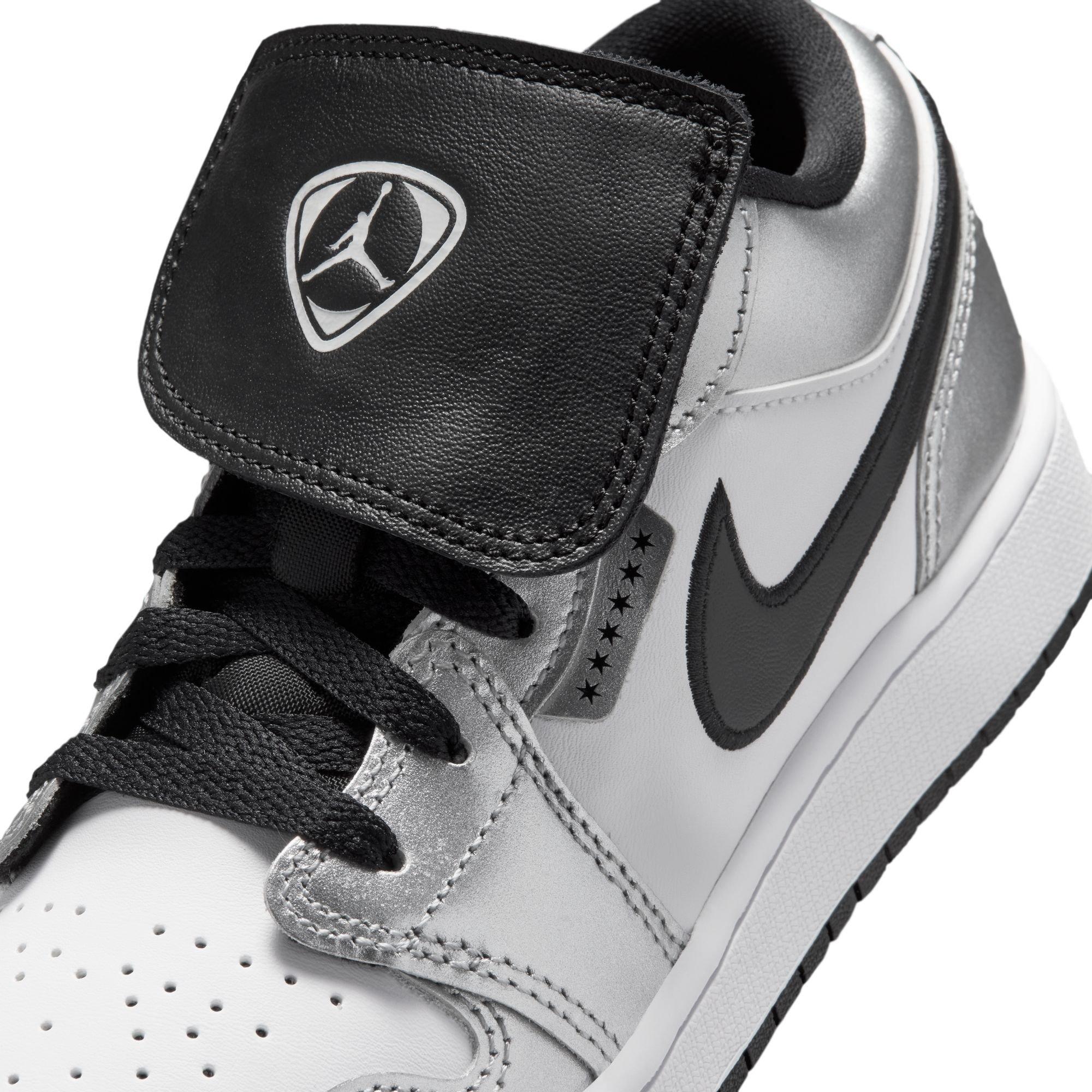Jordan 1 Low SE "White/Black/Metallic Silver" Grade School Boys' Shoe - SILVER/BLACK Thumbnail View 10