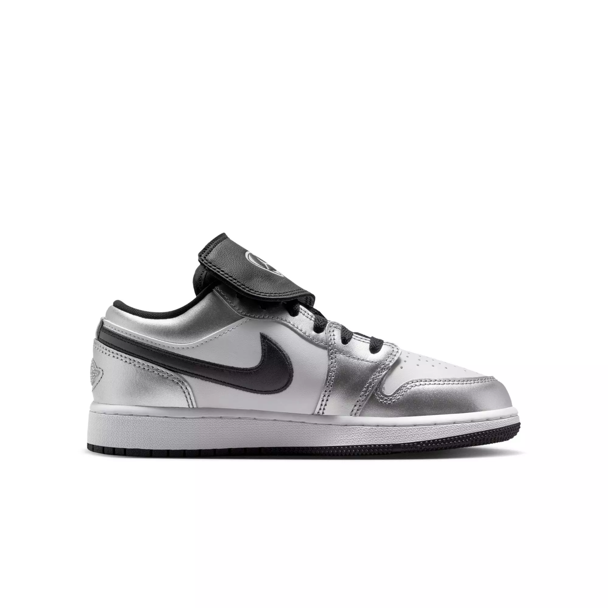 Jordan 1 Low SE "White/Black/Metallic Silver" Grade School Boys' Shoe - SILVER/BLACK